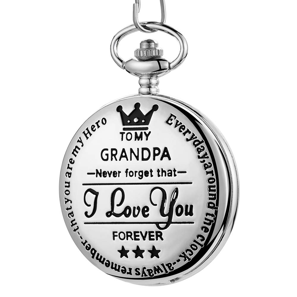 Engraved Pocket Watch for Grandpa - Vintage Analog Quartz Fob Watch with Chain & Pendant - Perfect Retirement, Birthday, or Anniversary Gift for Grandfather - Ideal for Special Occasions and Family Heirlooms