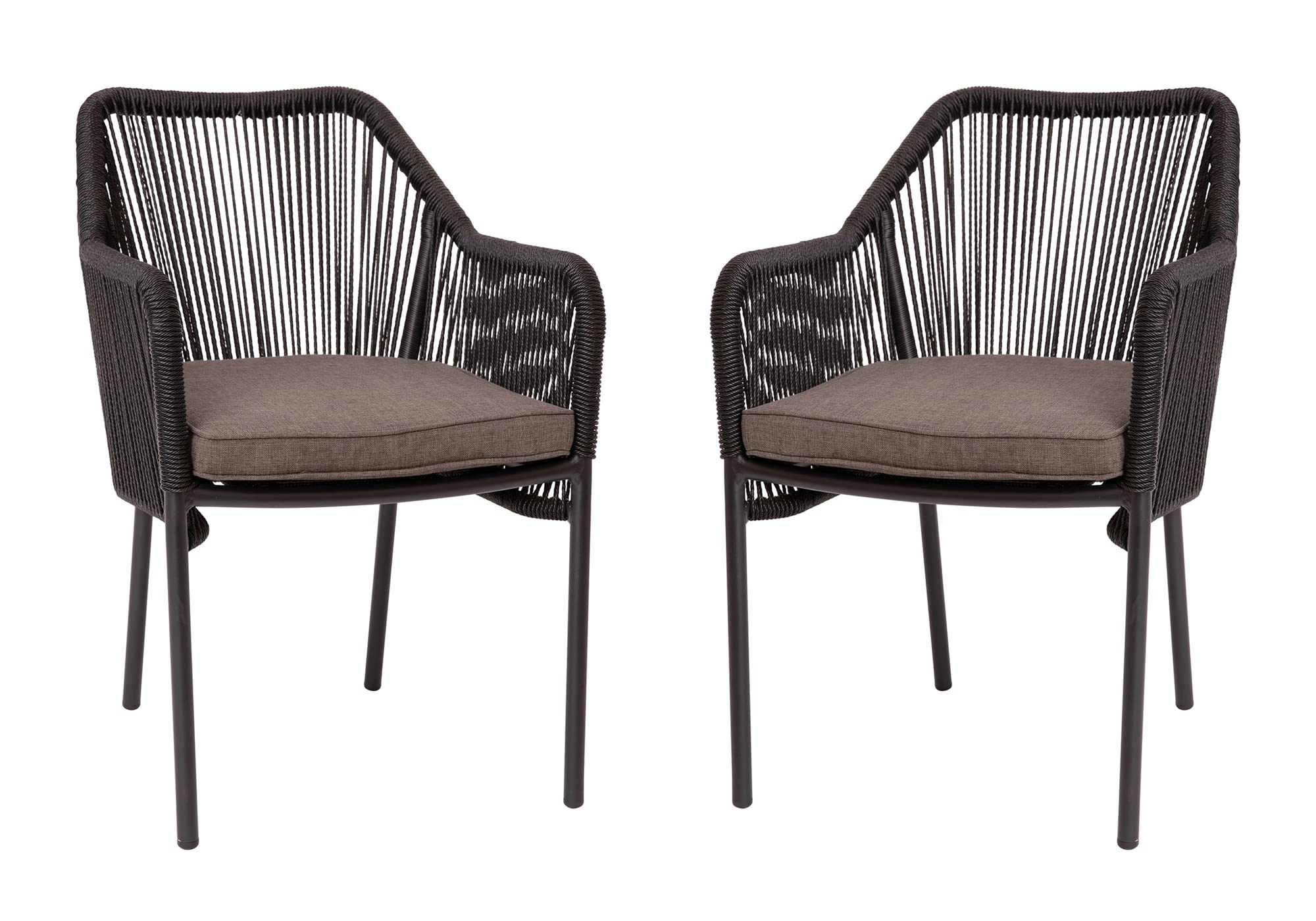 Flash Furniture Kallie Set of 2 Stacking Club Chairs - Indoor/Outdoor UV Resistant Woven Black Seats - Gray Zippered Cushions - Black Aluminum Frame - Perfect for Patio, Poolside & Garden Relaxation