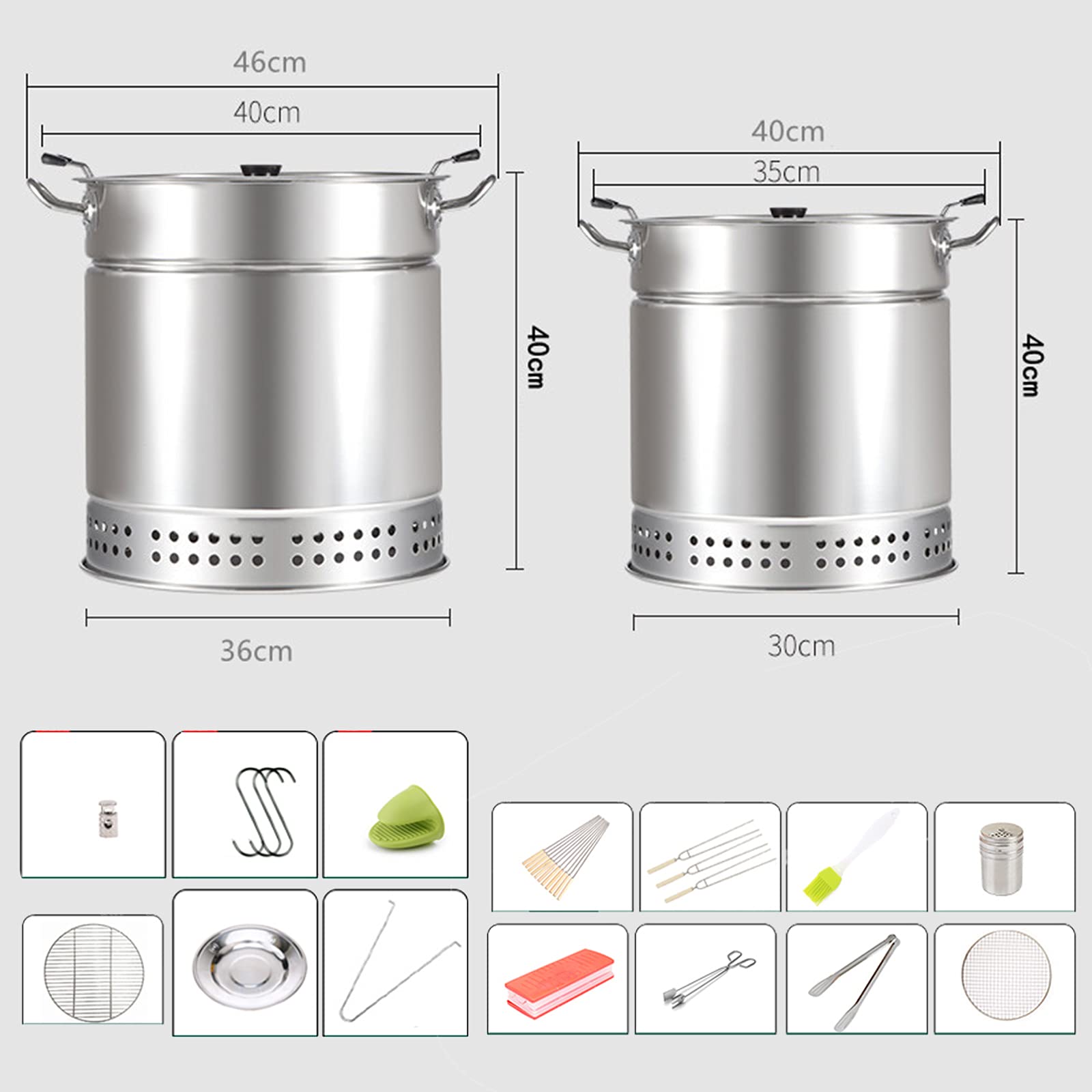 AIZYR Stainless Steel Charcoal Grill - Portable Smokeless BBQ Grill with Accessories Kit for Outdoor Cooking, Camping, Picnics & Backyard Parties (35x40cm) - Perfect for Tailgating, Beach Trips & Family Gatherings