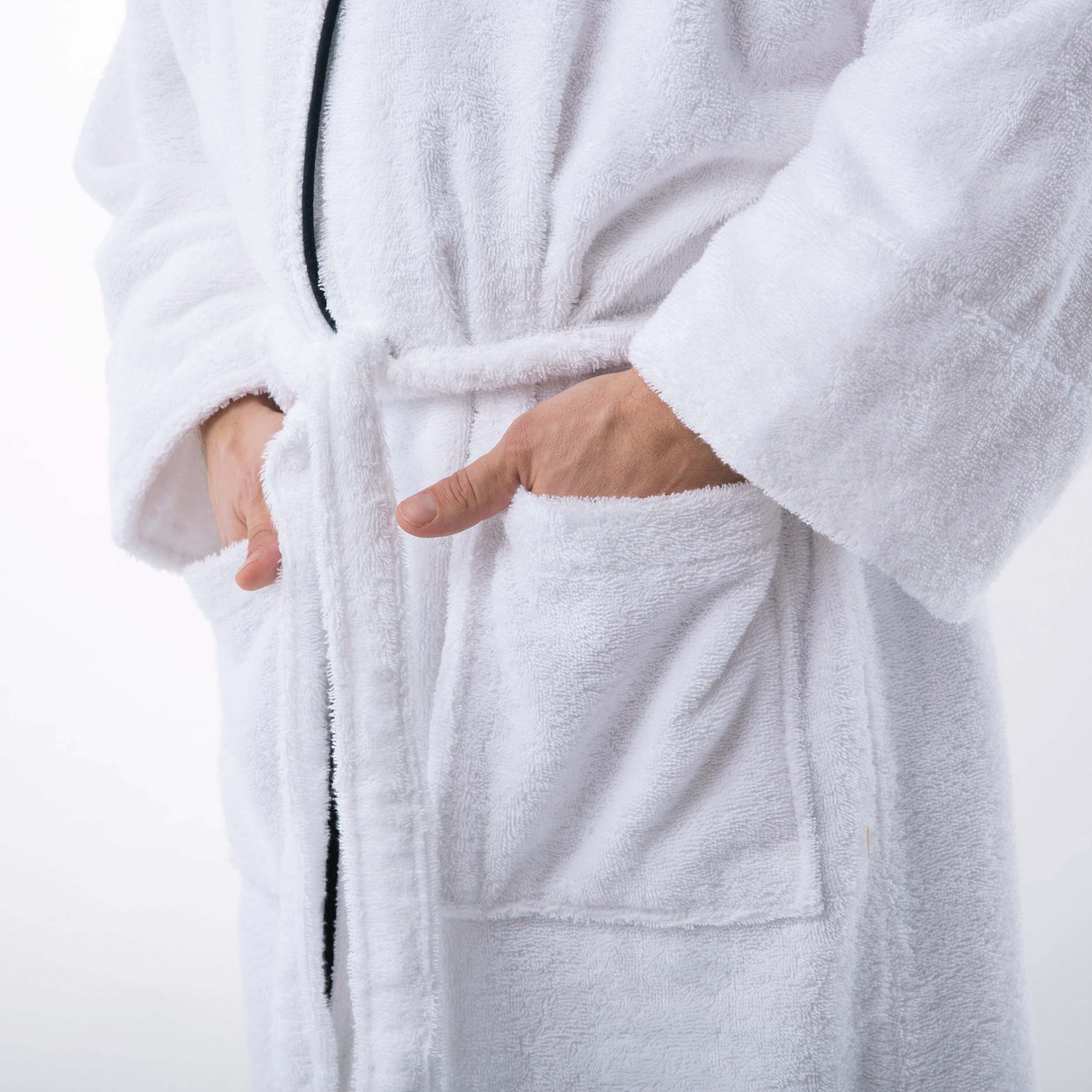 Premium Cotton Unisex Bathrobe for Adults - Soft, Fluffy & Highly Absorbent - White Embroidered Spa Robe for Relaxation, Hotels & Home Comfort