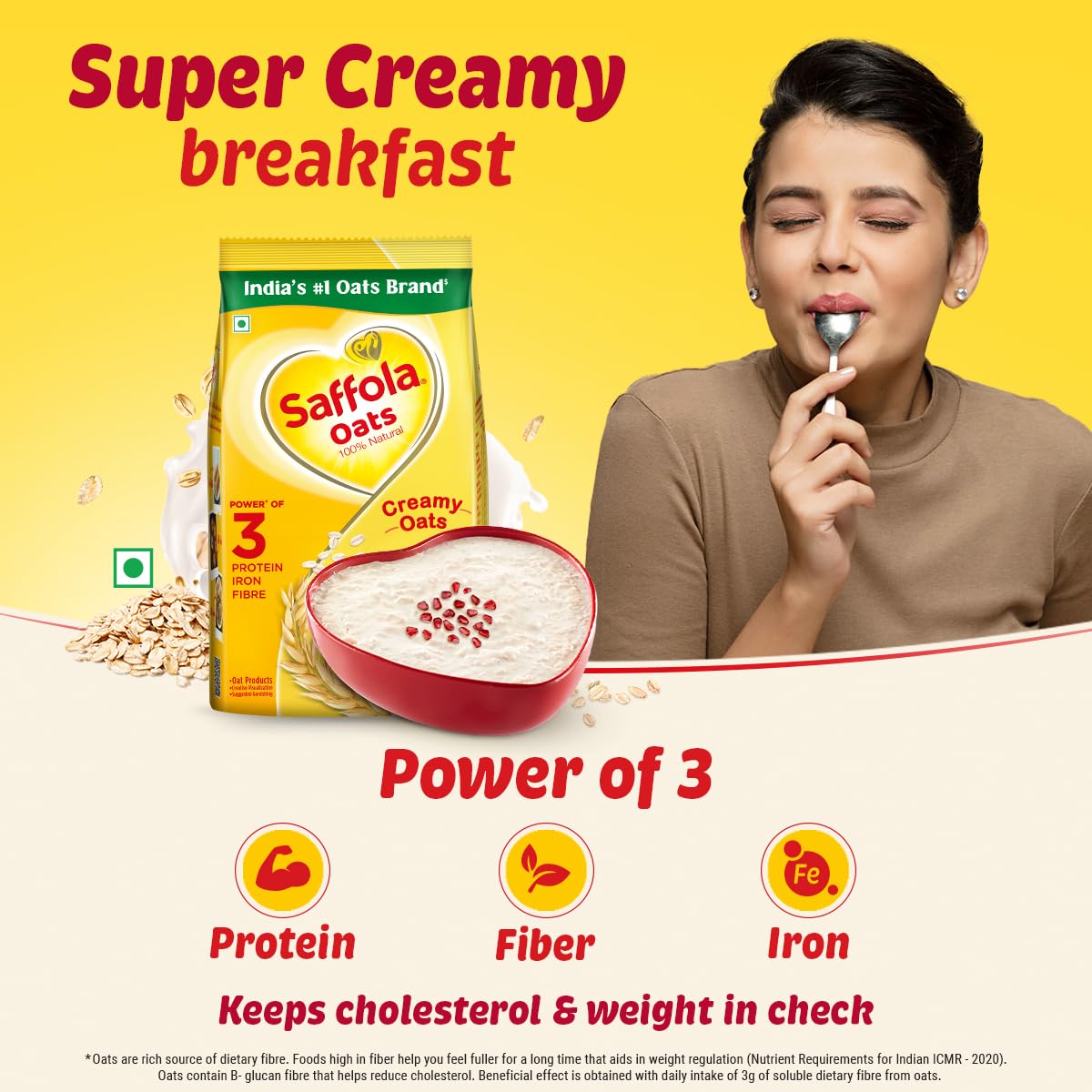 Saffola 100% Natural Oats - 400g | High Fiber Breakfast Cereal for Healthy Weight Loss & Heart Health | Perfect for Smoothies, Baking & Quick Meals