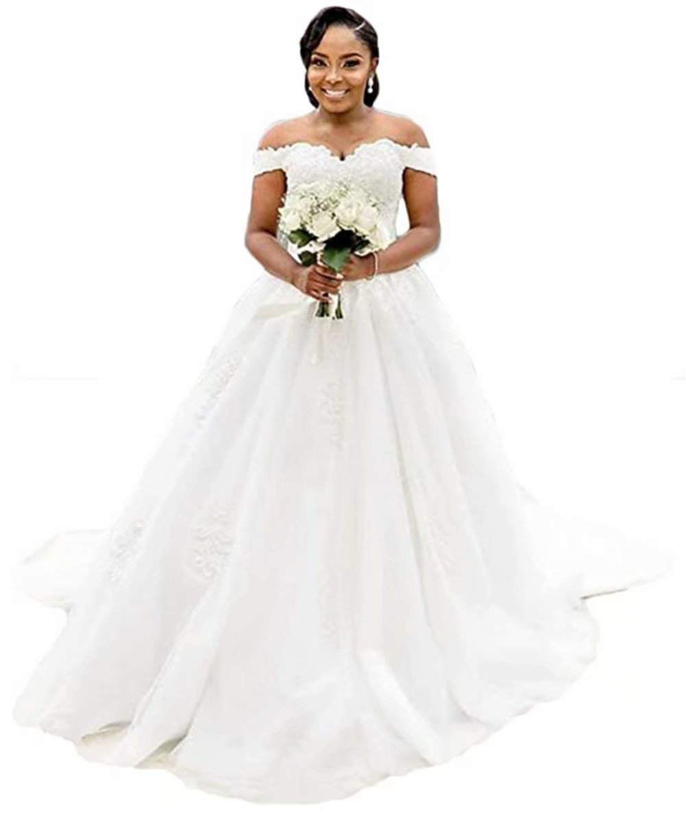 Elegant Off The Shoulder Wedding Dresses with Beaded Lace Appliques | Bridal Ball Gowns for Bride 2020 | Perfect for Beach Weddings & Formal Ceremonies