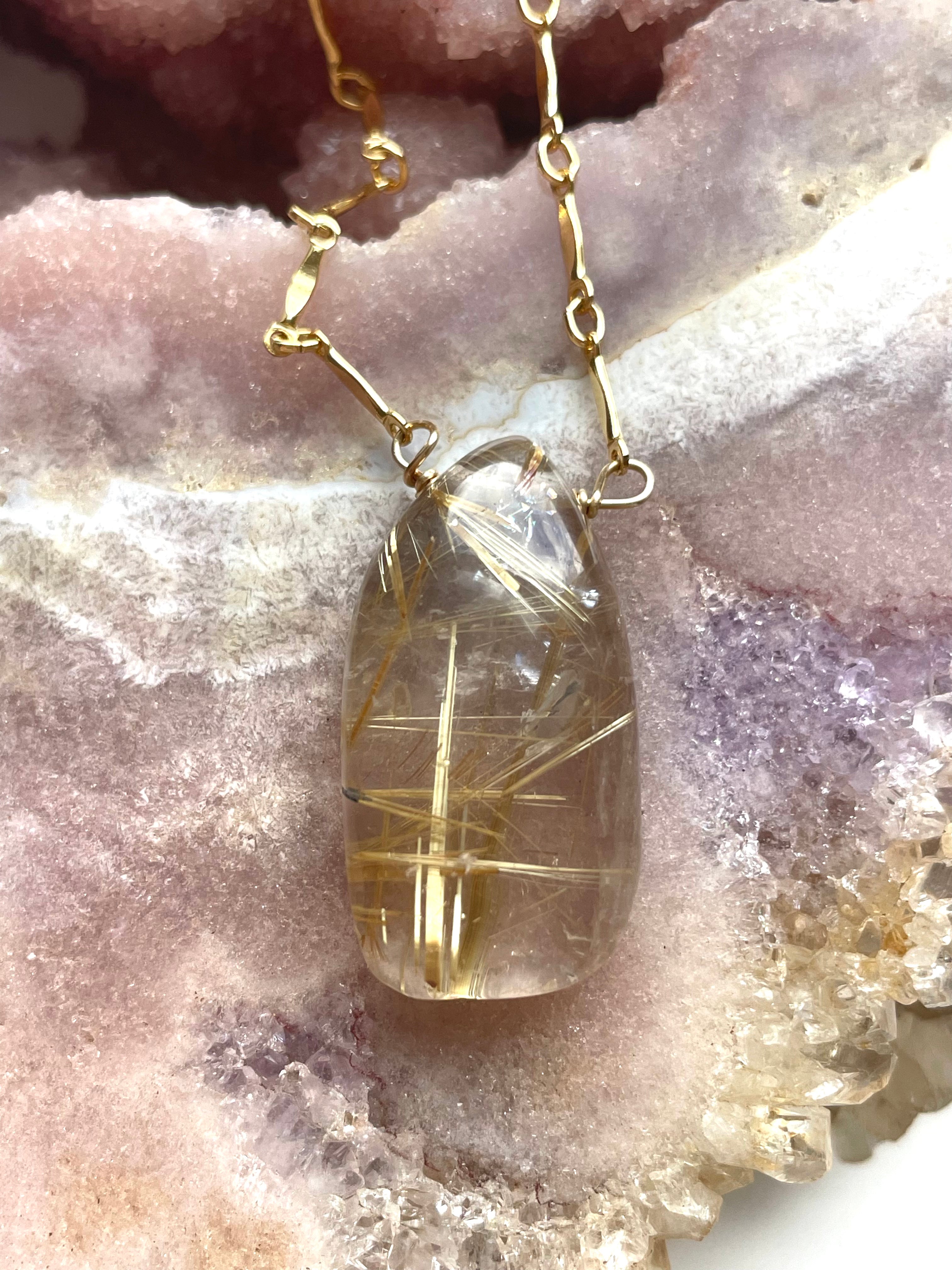 Golden Rutilated Quartz Necklace - Healing Crystal Jewelry for Women, Spiritual Energy & Chakra Balancing | Perfect for Meditation, Yoga & Everyday Wear