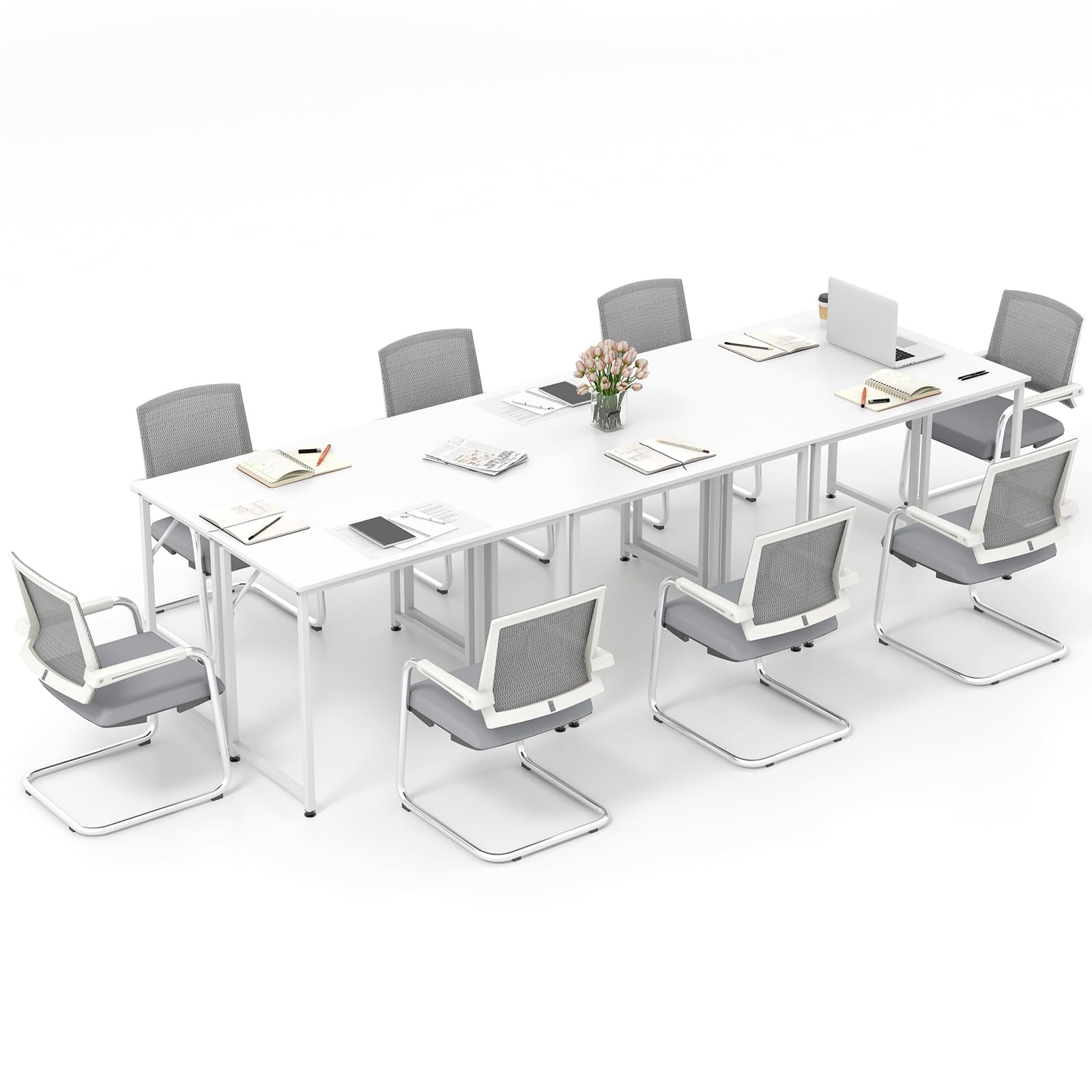 Tangkula 6-Piece Conference Table Set - Adjustable Rectangular Meeting Room Desk for Office, School, Boardroom | Study & Home Office Writing Table with Leveling Foot Pads | Perfect for Seminars, Team Meetings & Remote Work