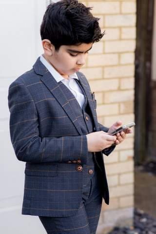 Marc Darcy Boys' Jenson Marine Navy Check 3-Piece Suit | Formal Kids Suit for Weddings, Parties & Special Occasions