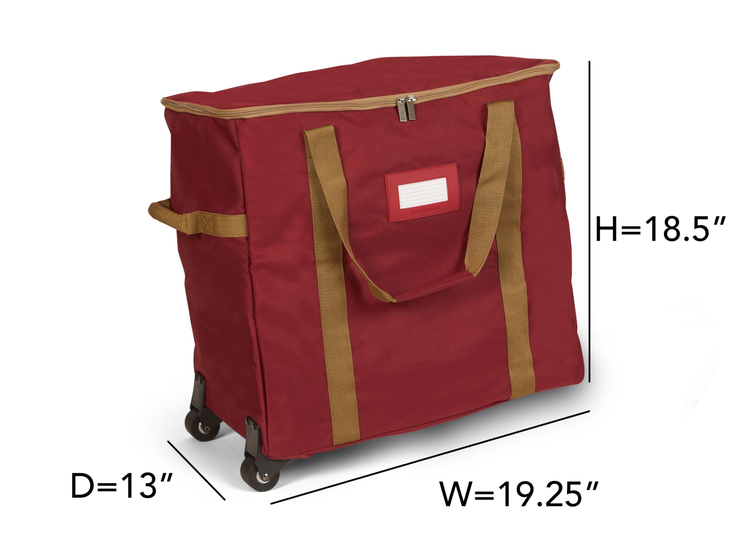 Covermates Keepsakes Rolling Adjustable Ornament Storage Bag with Carrying Handles - Padded Protection & Dual Wheels for Holiday Decorations (Red) - Perfect for Christmas Tree Ornaments, Holiday Decor Storage & Seasonal Organization