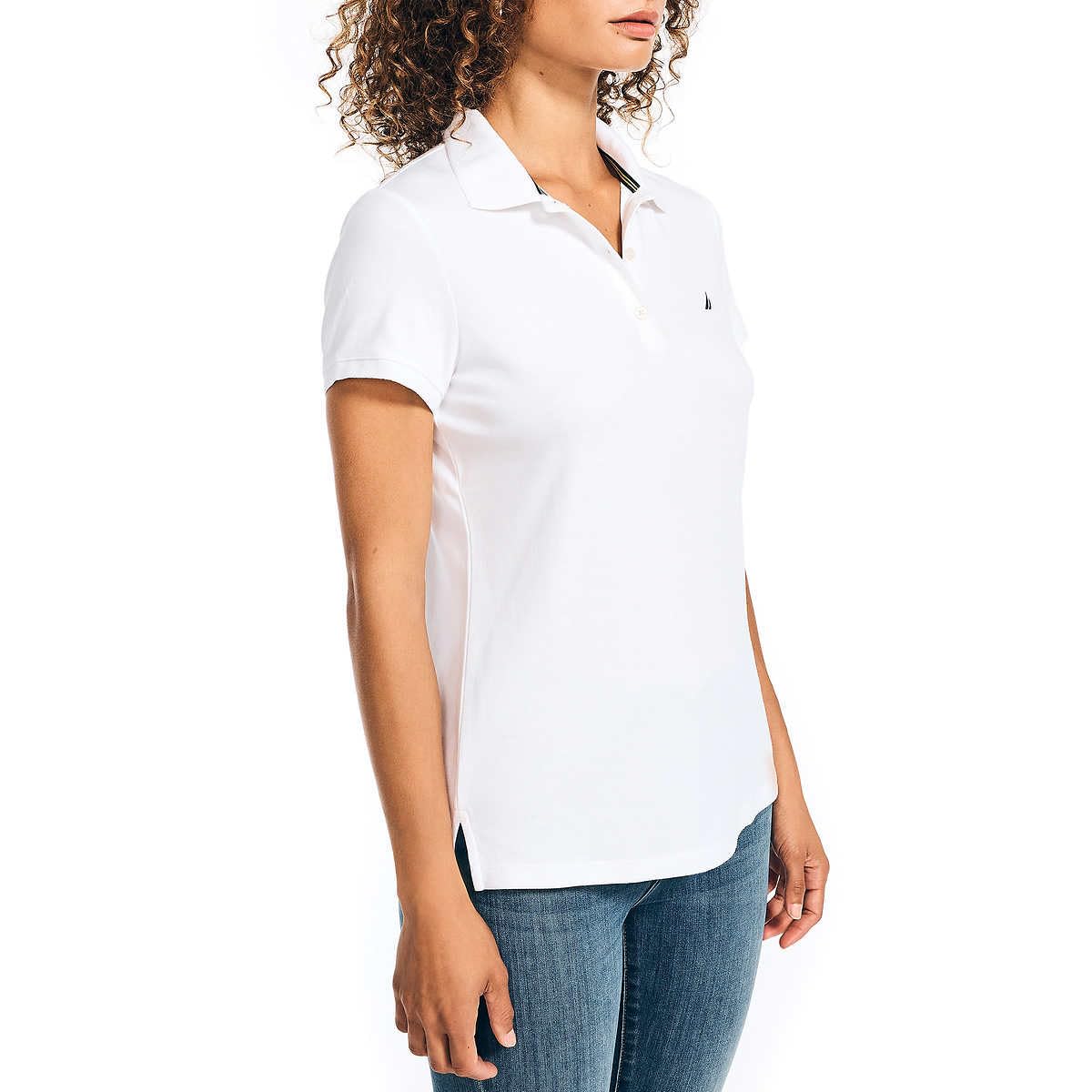 Nautica Women's Short Sleeve Polo Shirt - 3-Button Cotton Golf Top for Women, Breathable & Comfortable, White, X-Small - Perfect for Golf, Tennis, Casual Wear & Summer Outfits