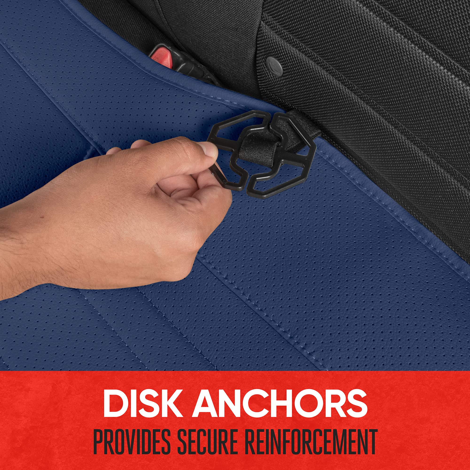 Motor Trend Faux Leather Car Seat Cover for Cars, Trucks & SUVs - Blue Padded Rear Bench Cover with Storage Pockets | Premium Interior Protection for Road Trips & Daily Commute