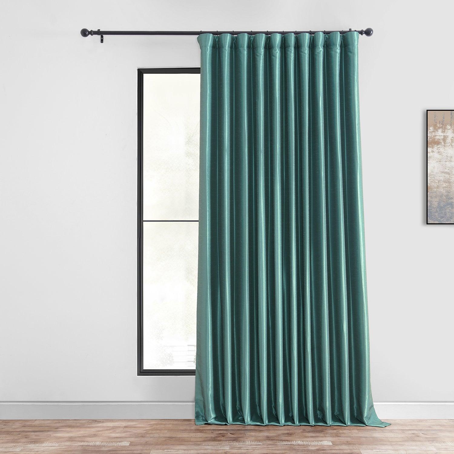 Peacock Extra Wide Vintage Textured Faux Dupioni Silk Blackout Curtains - Elegant Window Treatment for Living Room, Bedroom & Home Theater