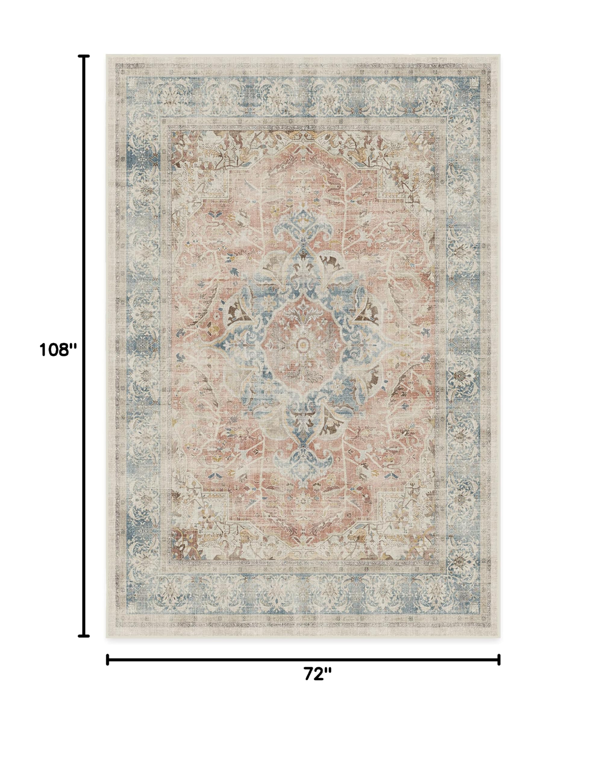 Ruggable Washable 6x9 Area Rug - Sarrah Coral | Premium Non-Slip Rug for Living Room, Bedroom, Kitchen, Office & Classroom | Includes Gripper Pad | Perfect for High-Traffic Areas & Pet-Friendly Homes