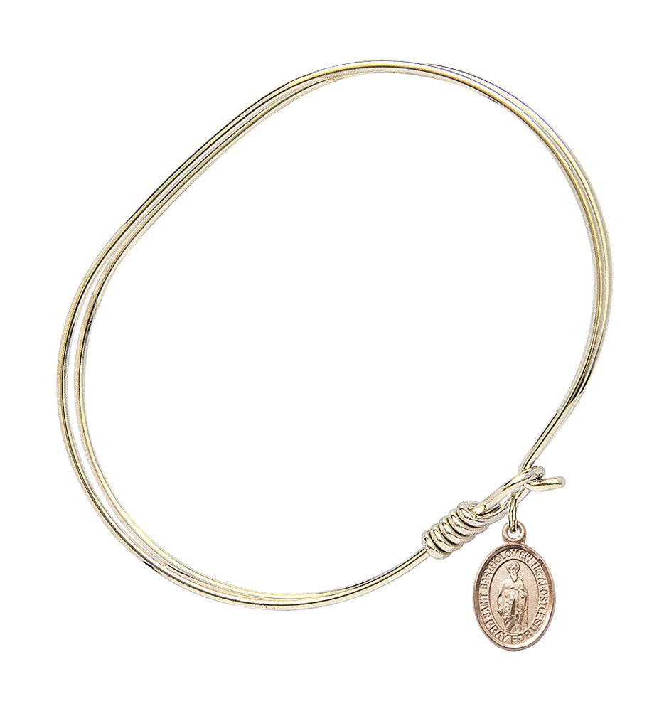 Gold-Filled Oval Eye Hook Bangle Bracelet with St. Bartholomew Charm - Elegant Religious Jewelry for Women | Perfect for Church, Weddings & Daily Wear | Gift for Baptism, Confirmation & Faith-Based Occasions