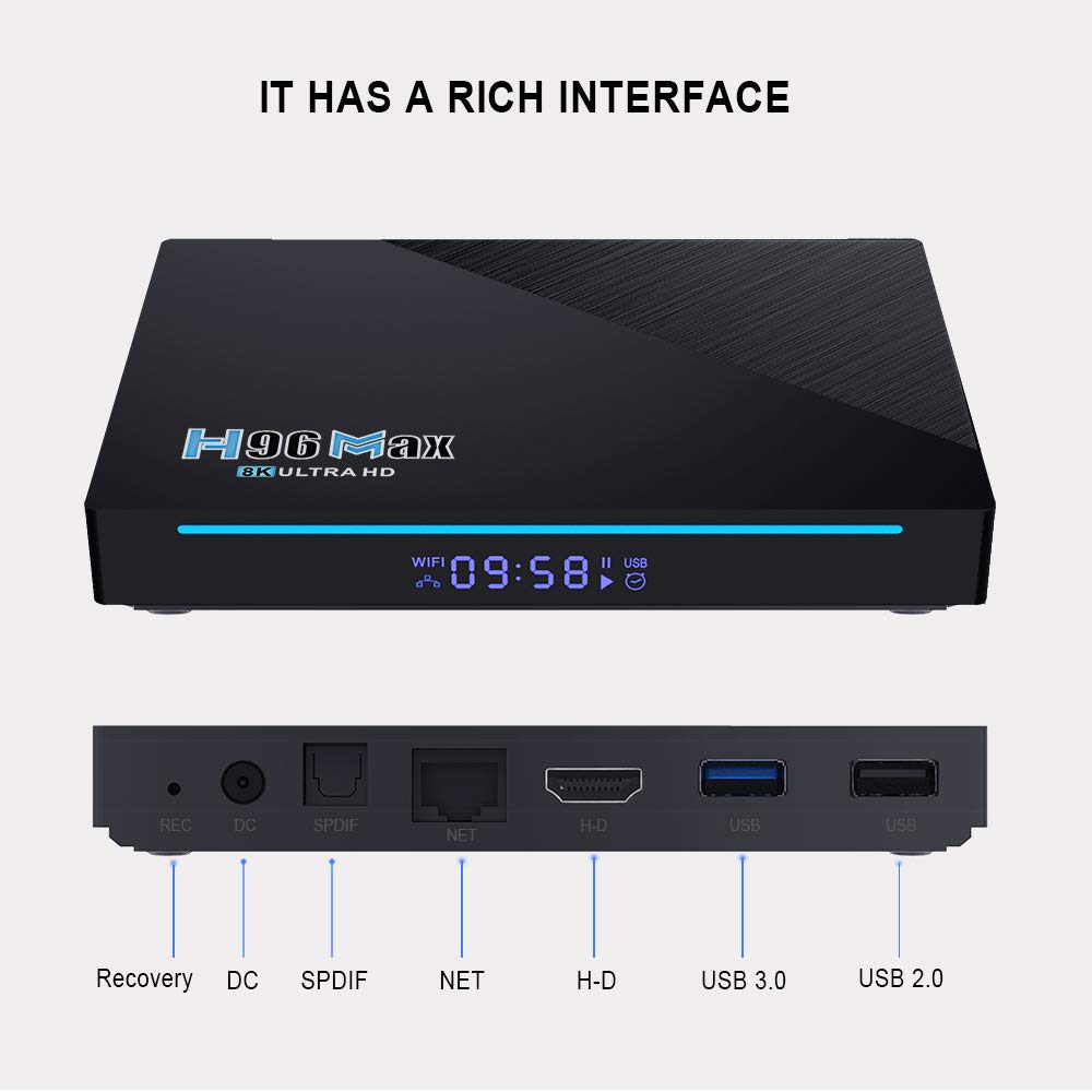 RK3356 Android TV Box 11.0 - 8GB RAM 128GB Storage Smart TV Box with 8K 3D Video, Dual-Band WiFi 2.4G/5.8G, Bluetooth 4.0 & Ethernet LAN - Includes Mini Backlit Keyboard for Home Entertainment & Streaming