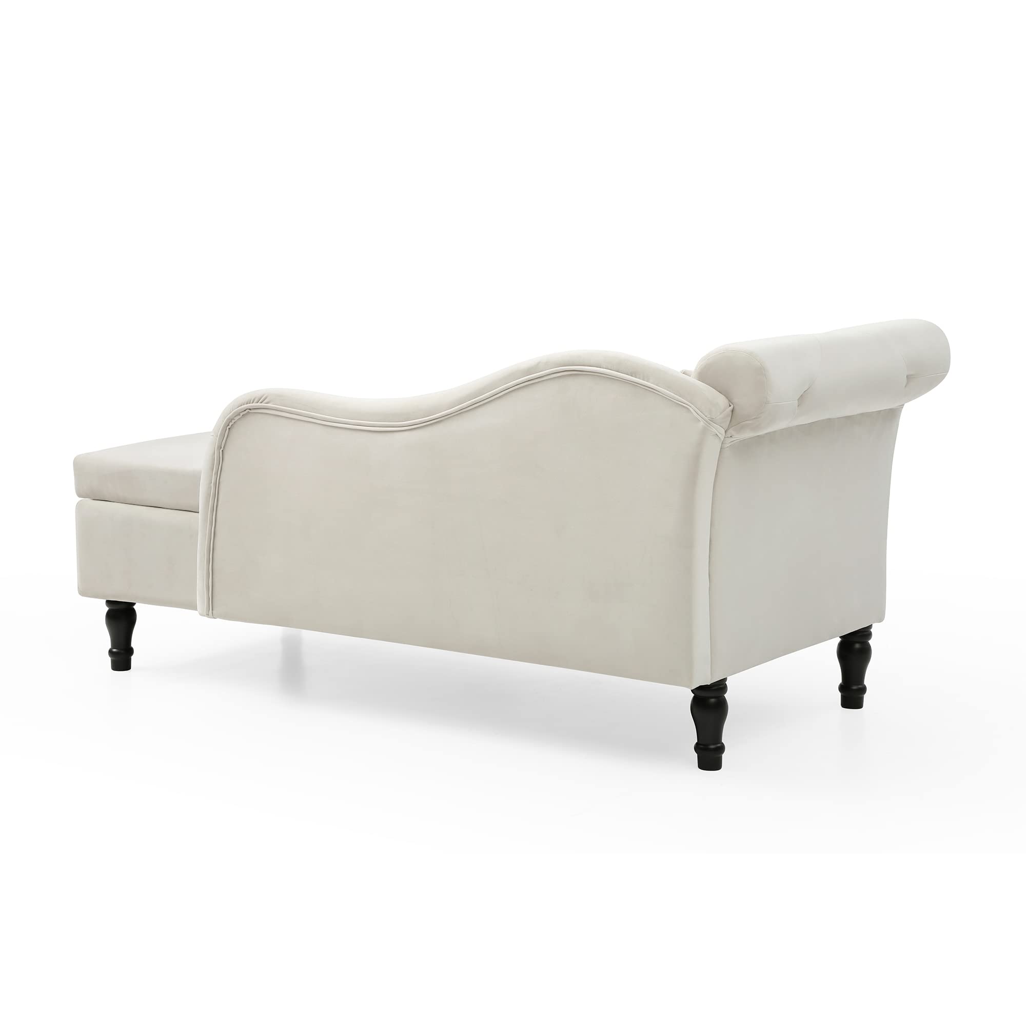 Holaki Velvet Storage Chaise Lounge - Tufted End of Bed Bench with Pillow, Nailhead Trim & Solid Wood Legs | Modern Sleeper Sofa Couch for Living Room, Bedroom & Dorm (Beige) - Perfect for Small Spaces, Guest Seating & Extra Storage