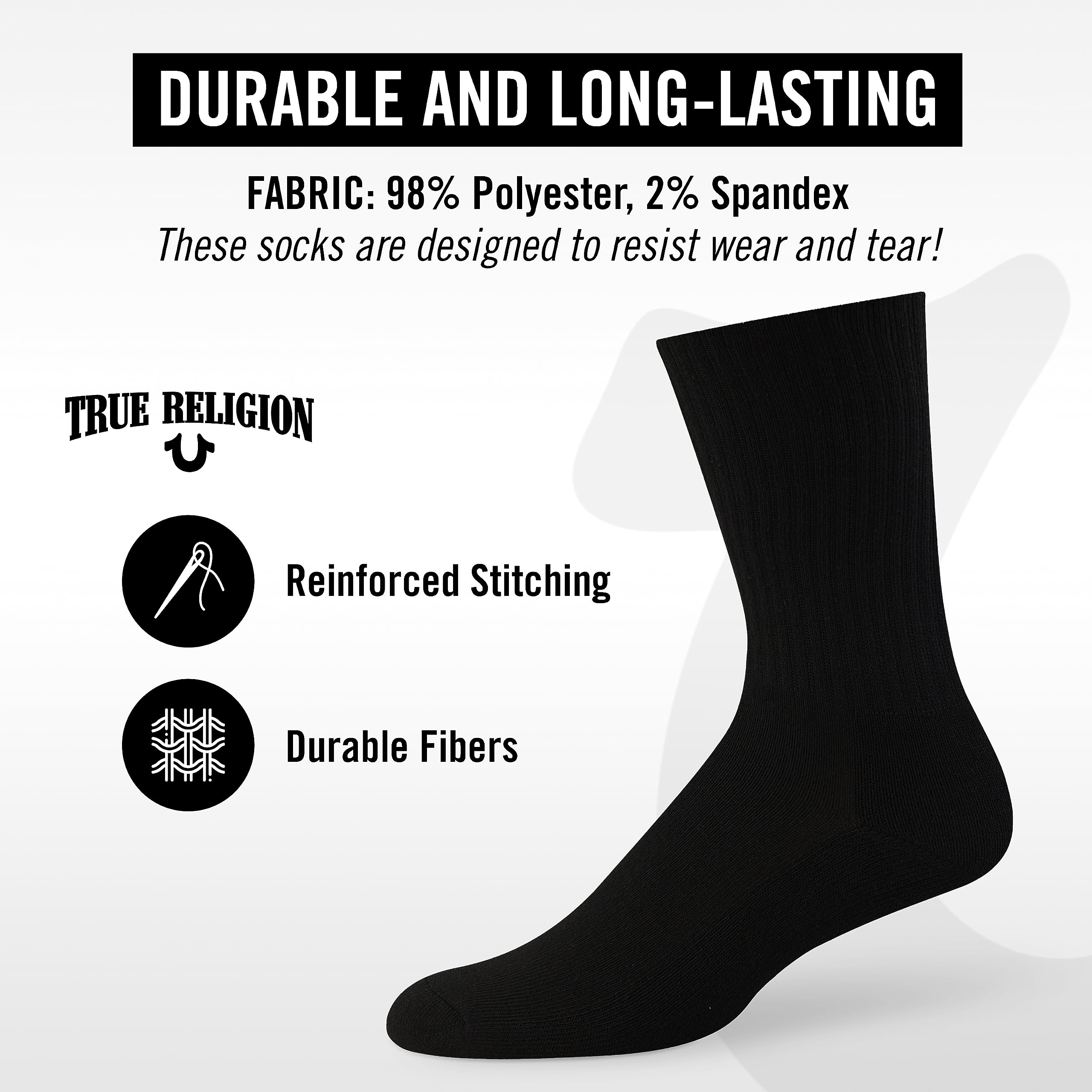 True Religion Men's Crew Socks 8 Pairs - Premium Athletic Socks for Men (Size 8-12) - Comfortable Workout & Casual Wear Socks