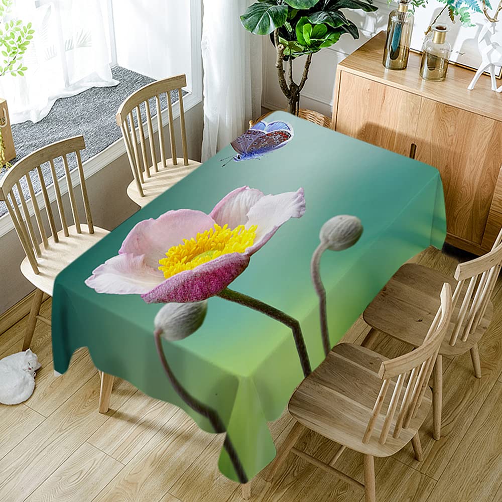Pink Anemone Floral Tablecloth 60x104 Inch - Spring Morning Design Polyester Rectangle Table Cover for Indoor Outdoor Dining, Picnic, Party & Dinner Decor