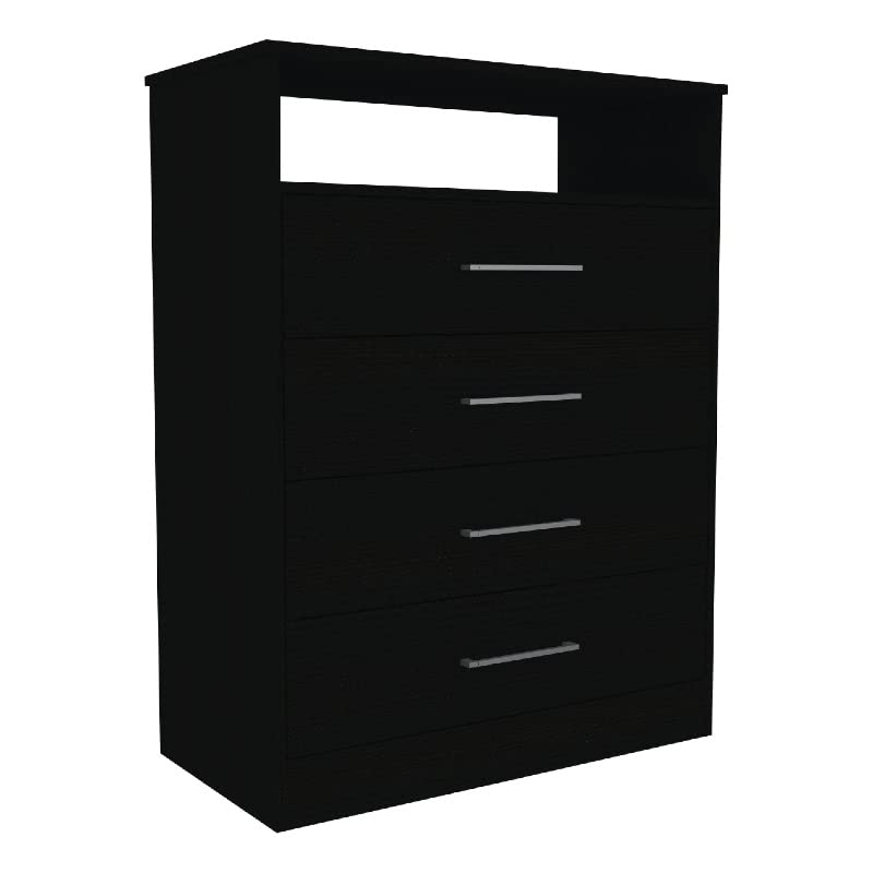 FM FURNITURE Athens 4-Drawer Dresser with Open Shelf - Black Wenge Finish, TV Stand for 47