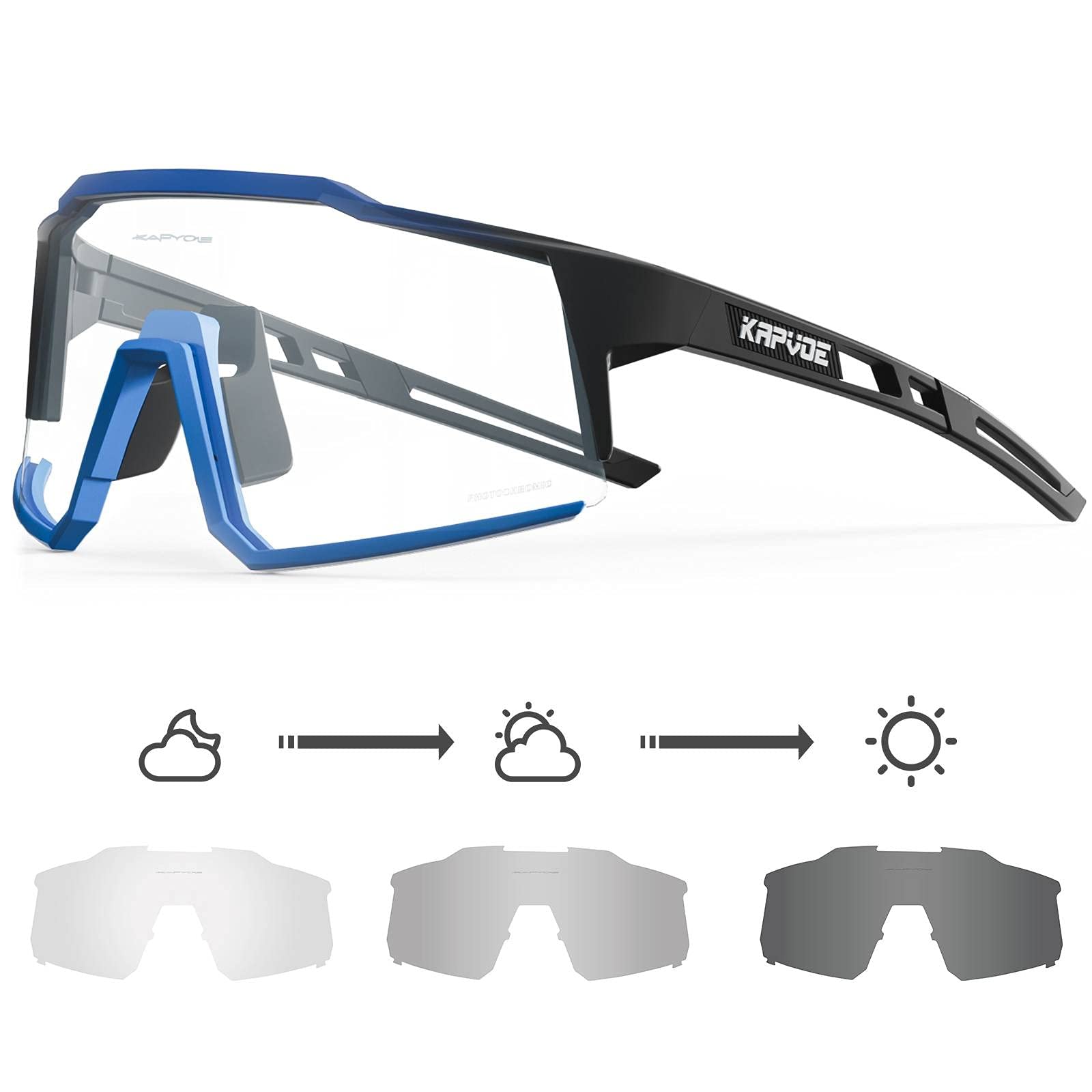 KAPVOE Photochromic Cycling Glasses for Men & Women - MTB Clear Lens Transition Sunglasses for Mountain Biking & Road Cycling - Perfect for Outdoor Sports & Sunny Day Rides