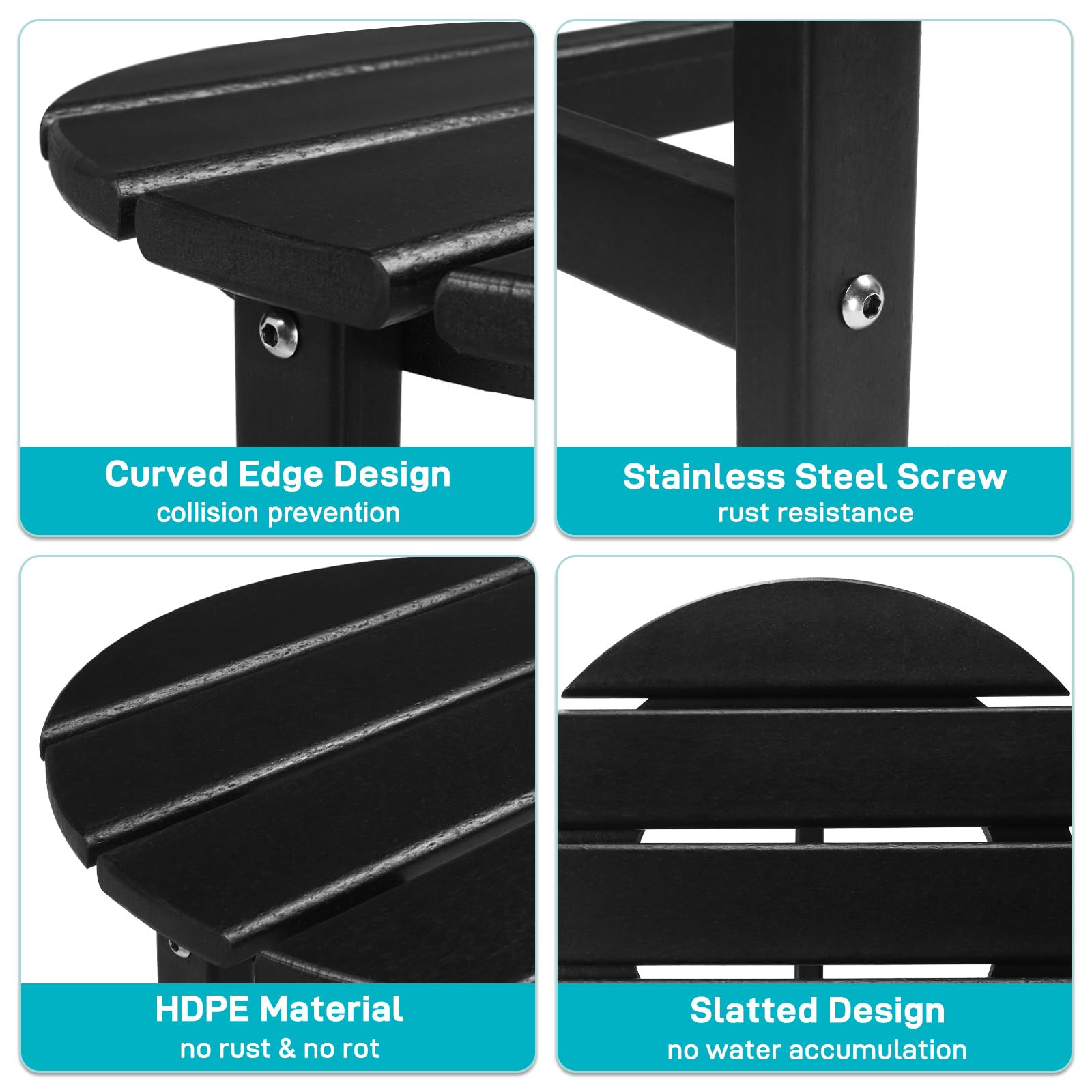 Outvita 18 Inch Round Adirondack Side Table - Weather Resistant HDPE Outdoor Coffee Table for Patio, Balcony, Deck, Garden - Perfect for Outdoor Relaxation & Entertaining - Black