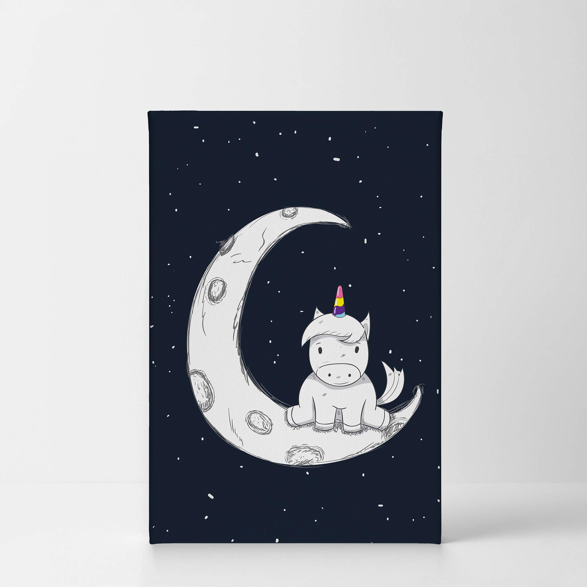 Cute Unicorn Canvas Wall Art Print - Moon, Sky & Stars Design - Ready to Hang Nursery Decor for Kids & Baby Rooms - Made in USA 36x24 - Perfect for Birthday Gifts, Bedroom Wall Decor & Unicorn-Themed Room Design