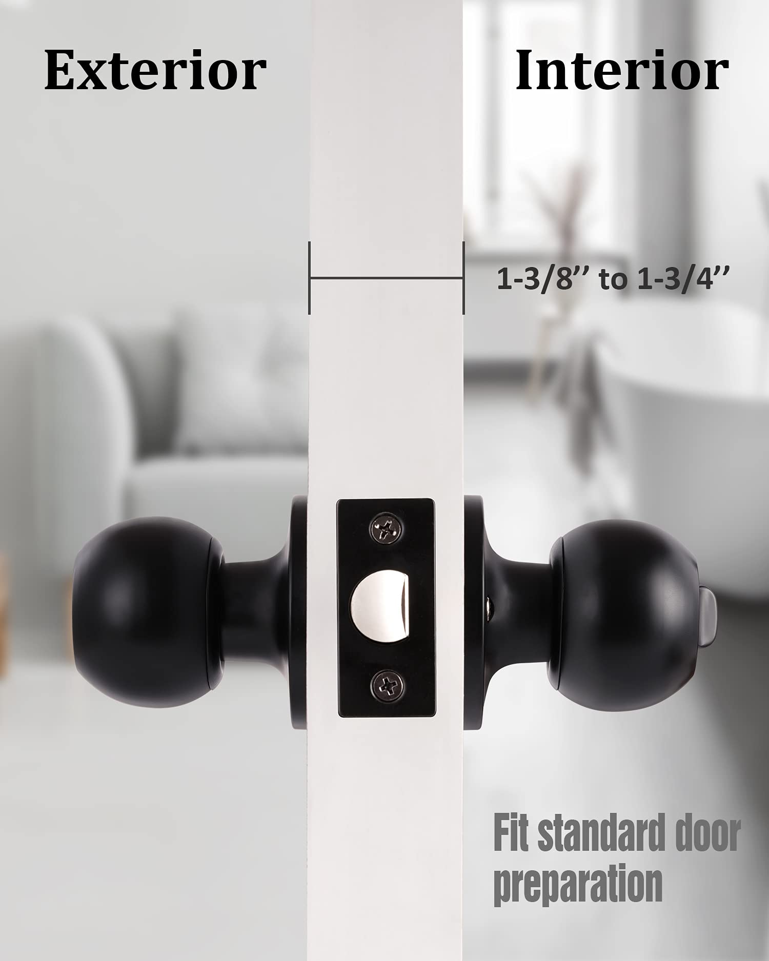 5-Pack Matte Black Privacy Door Knobs with Lock - Keyless Interior Door Handles for Bedroom & Bathroom - Stainless Steel Security Knob Set for Home, Office & Apartment Use