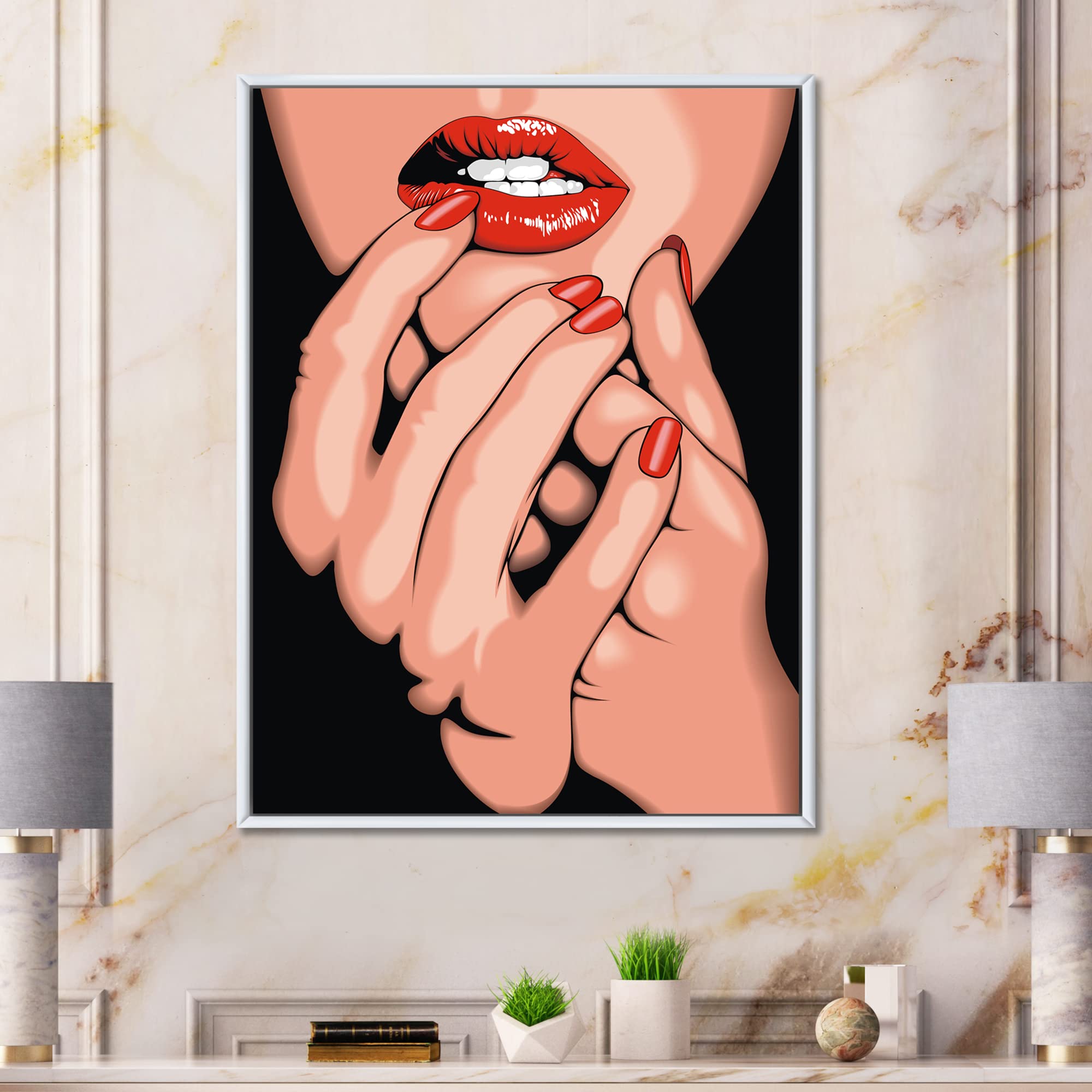 DesignQ Portrait of A Young Modern Woman - Contemporary Framed Canvas Wall Art Print for Living Room, Bedroom & Office Decor