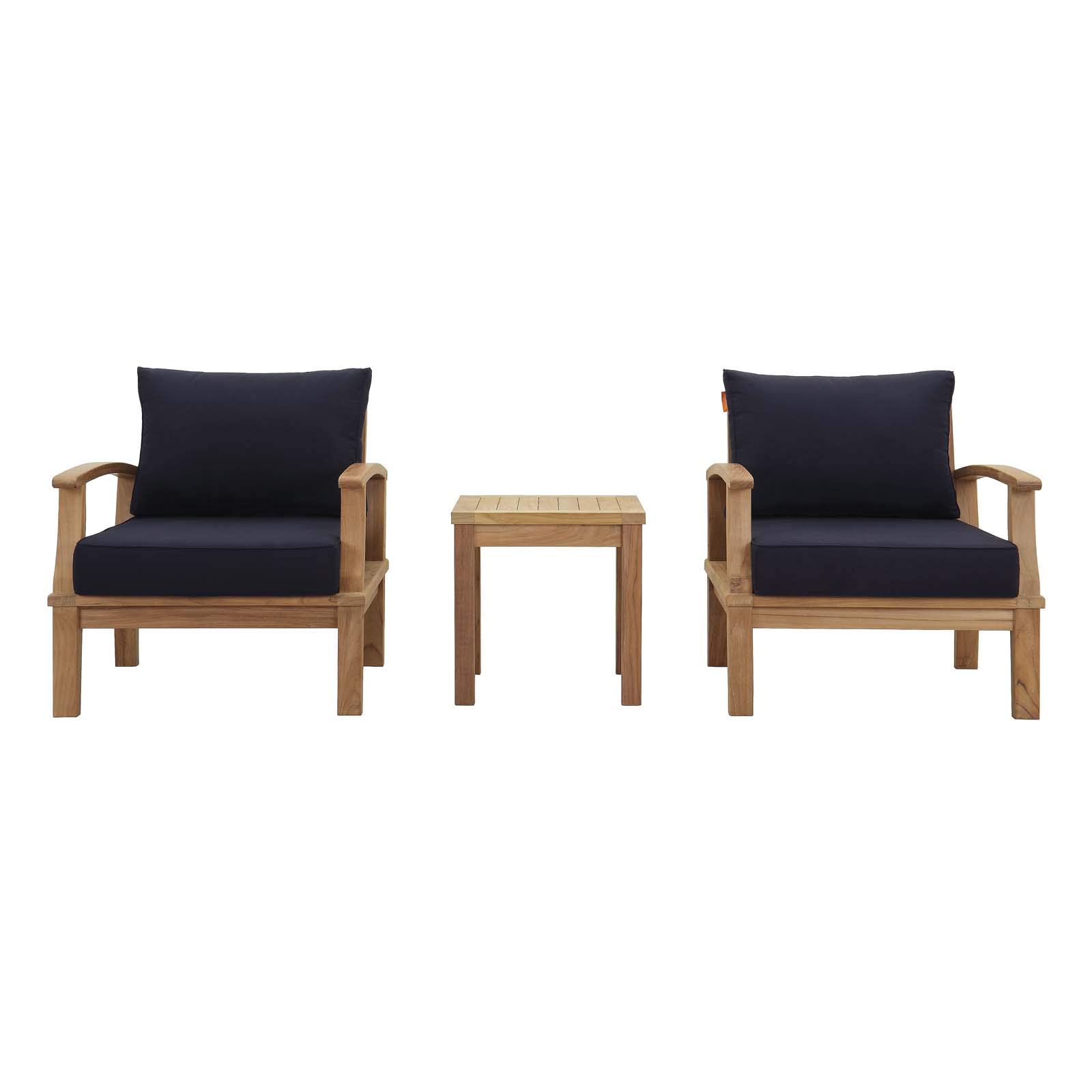 Modern Contemporary Outdoor Patio Balcony Lounge Side Table and Chair Set - Wood Navy Blue Natural - Perfect for Garden, Poolside, and Terrace Relaxation