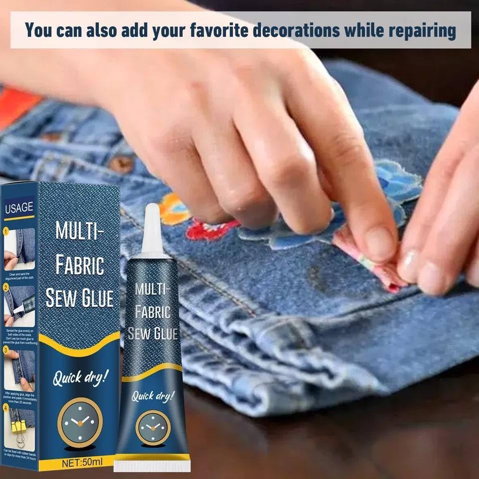 BITTZOOT Permanent Clear No Sew Strong Fabric Glue - Quick Dry 24 Hours, Waterproof Adhesive for Cotton, Flannel, Denim, Leather, Polyester - Ideal for DIY Crafts, Doll Repair & Clothing Fixes