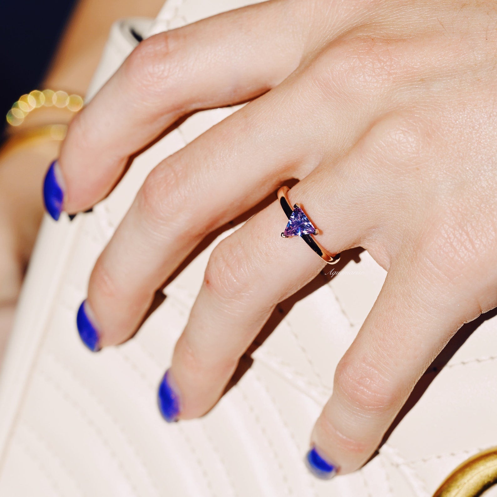 Exquisite Triangle Cut Solitaire Alexandrite Ring in 14K Rose Gold Vermeil - Perfect for Engagement, Anniversary & Special Occasion Jewelry Gifts