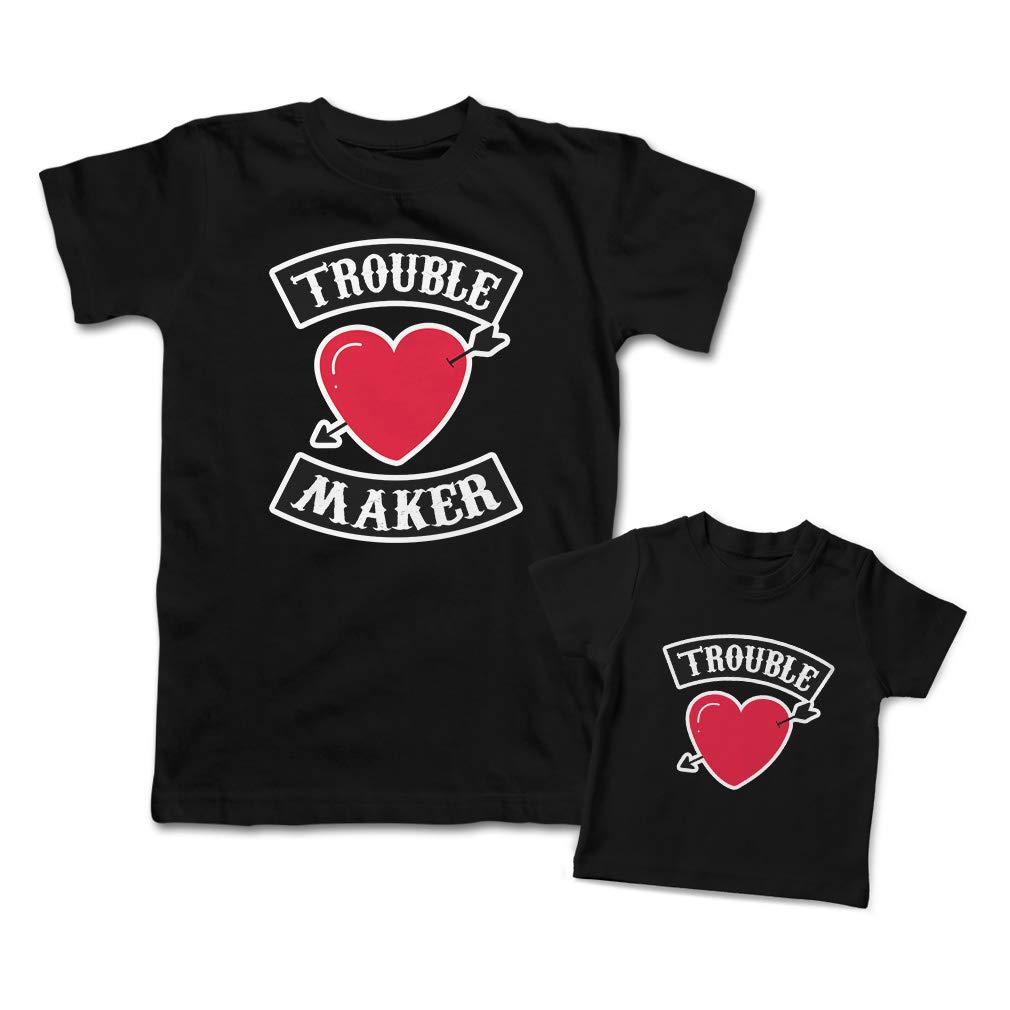 Mommy and Me Matching Outfits for Mother's Day - Trouble Maker Heart Arrow Cotton T-Shirts for Women & Kids - Perfect for Family Photos & Special Occasions