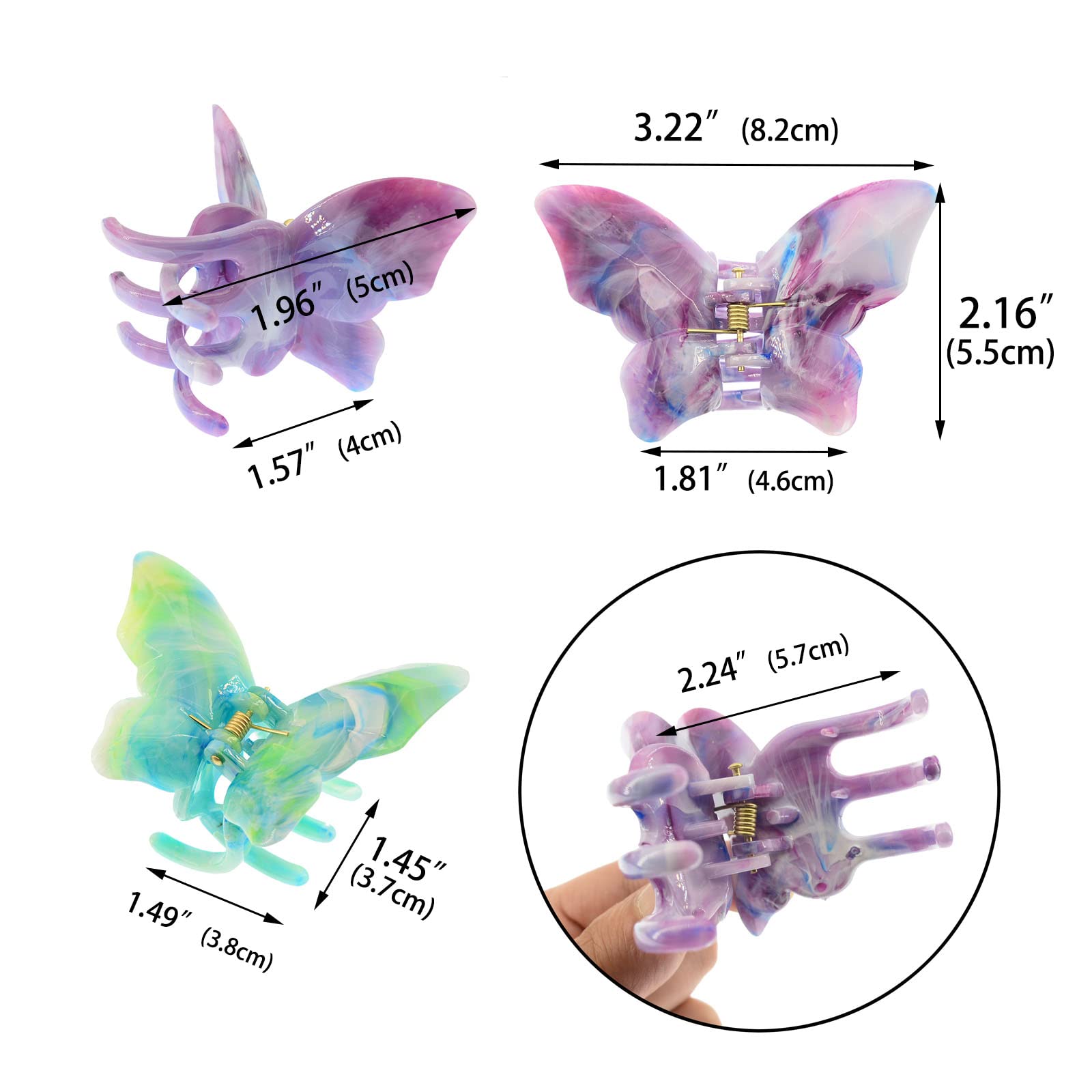 6-Piece Non-Slip Butterfly Hair Claw Clips for Women & Girls - Medium Size Hair Accessories for School, Work, and Everyday Styling
