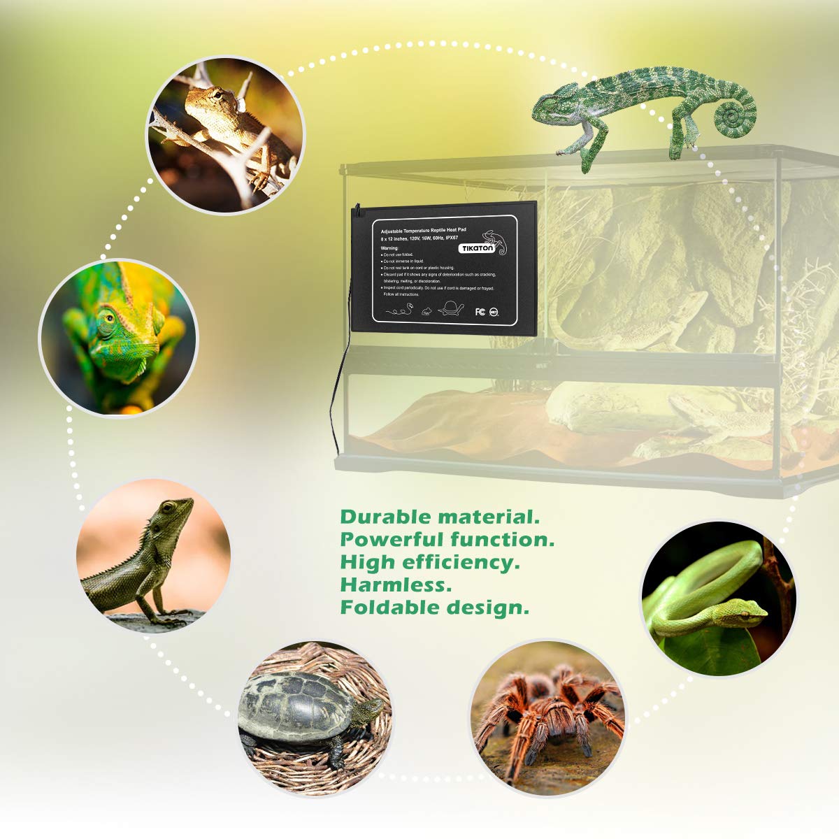 Tikaton Reptile Heat Pad - Adjustable Temperature Under Tank Heater for 10-20 Gallon & 30-40 Gallon Tanks | Terrarium Heat Mat for Turtles, Snakes, Lizards, Frogs, Spiders & Plant Boxes | Perfect for Reptile Habitats & Tropical Plant Growth