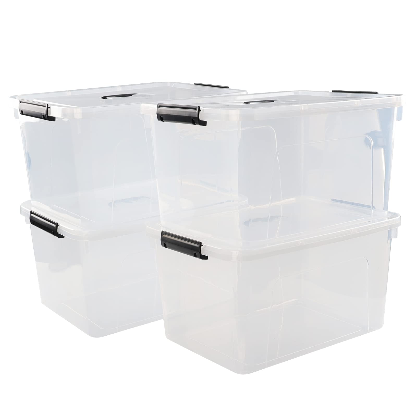 18 Quart Clear Plastic Storage Boxes with Lids - 4-Pack Stackable Organizer Bins for Home, Office, Closet & Garage Organization