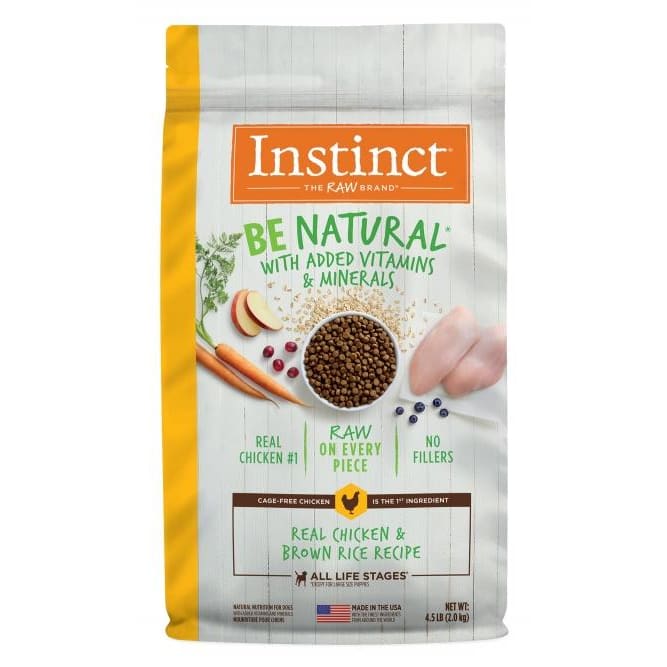 Instinct Be Natural Real Chicken & Brown Rice Recipe Dry Dog Food - Grain Free, High Protein (4lb & 20lb) - Perfect for Adult Dogs with Sensitive Stomachs & Allergies | Home Feeding & Travel Use