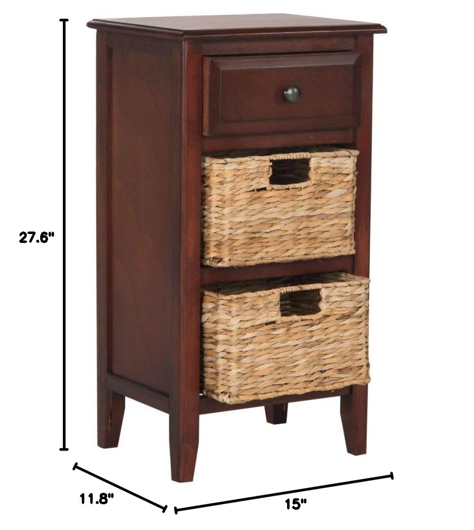 Safavieh Everly Cherry Wood Nightstand with 1 Drawer & 2 Removable Baskets - Bedside Table for Bedroom, Living Room, or Office Storage