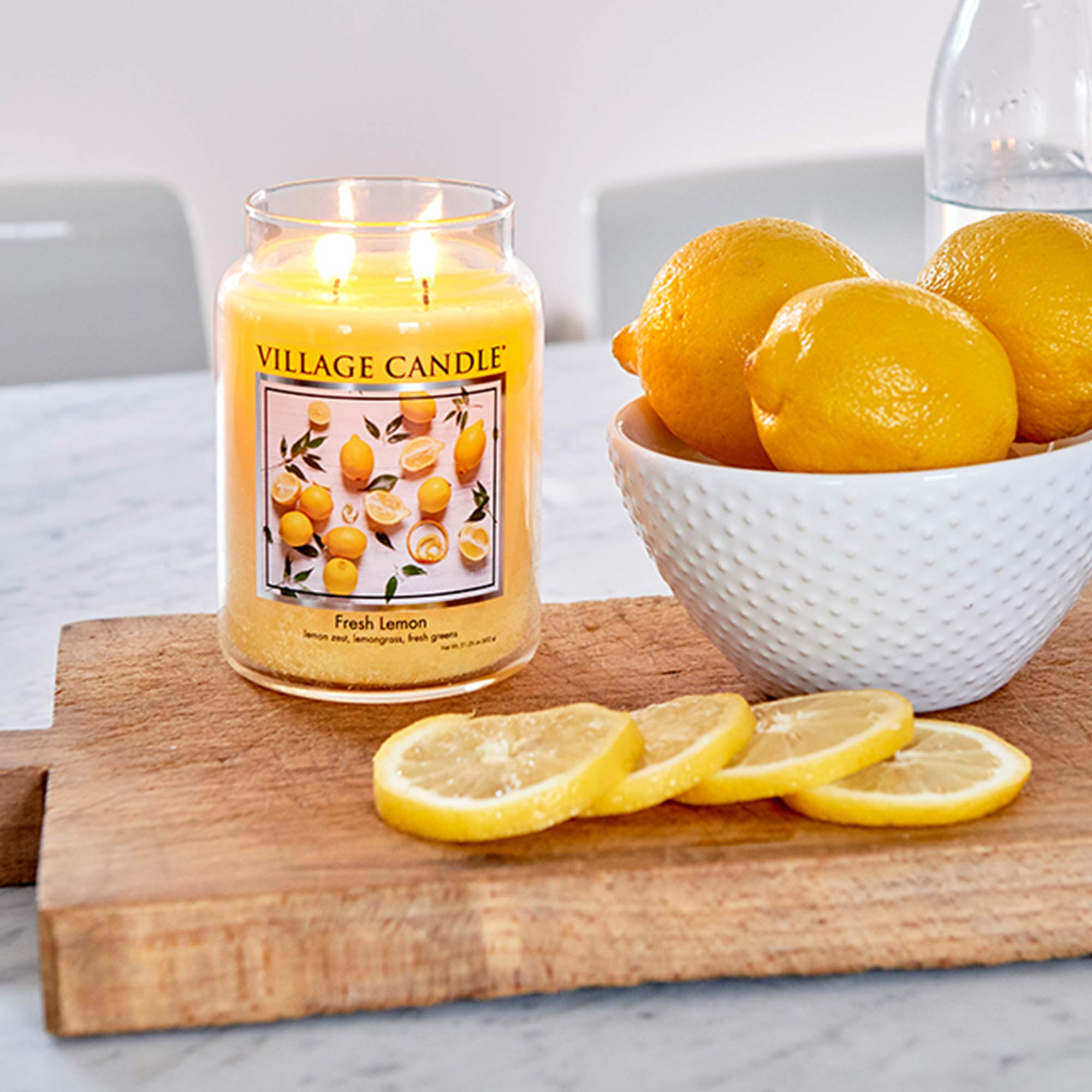Village Candle Lavender Sea Salt & Fresh Lemon Scented Candles - 21.25 oz Large Glass Apothecary Jar - Purple & Yellow - Relaxing Aromatherapy for Home, Spa & Bedroom Decor