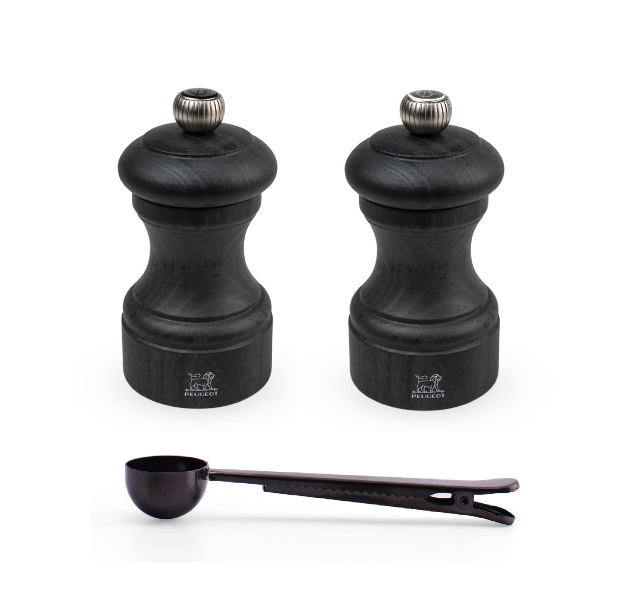 Peugeot Bistro Manual Salt and Pepper Mill Gift Set - Classic Adjustable Grinder - Beechwood with Stainless Steel Spice Scoop & Bag Clip - Perfect for Kitchen, Dining Table, and Gourmet Cooking Gifts