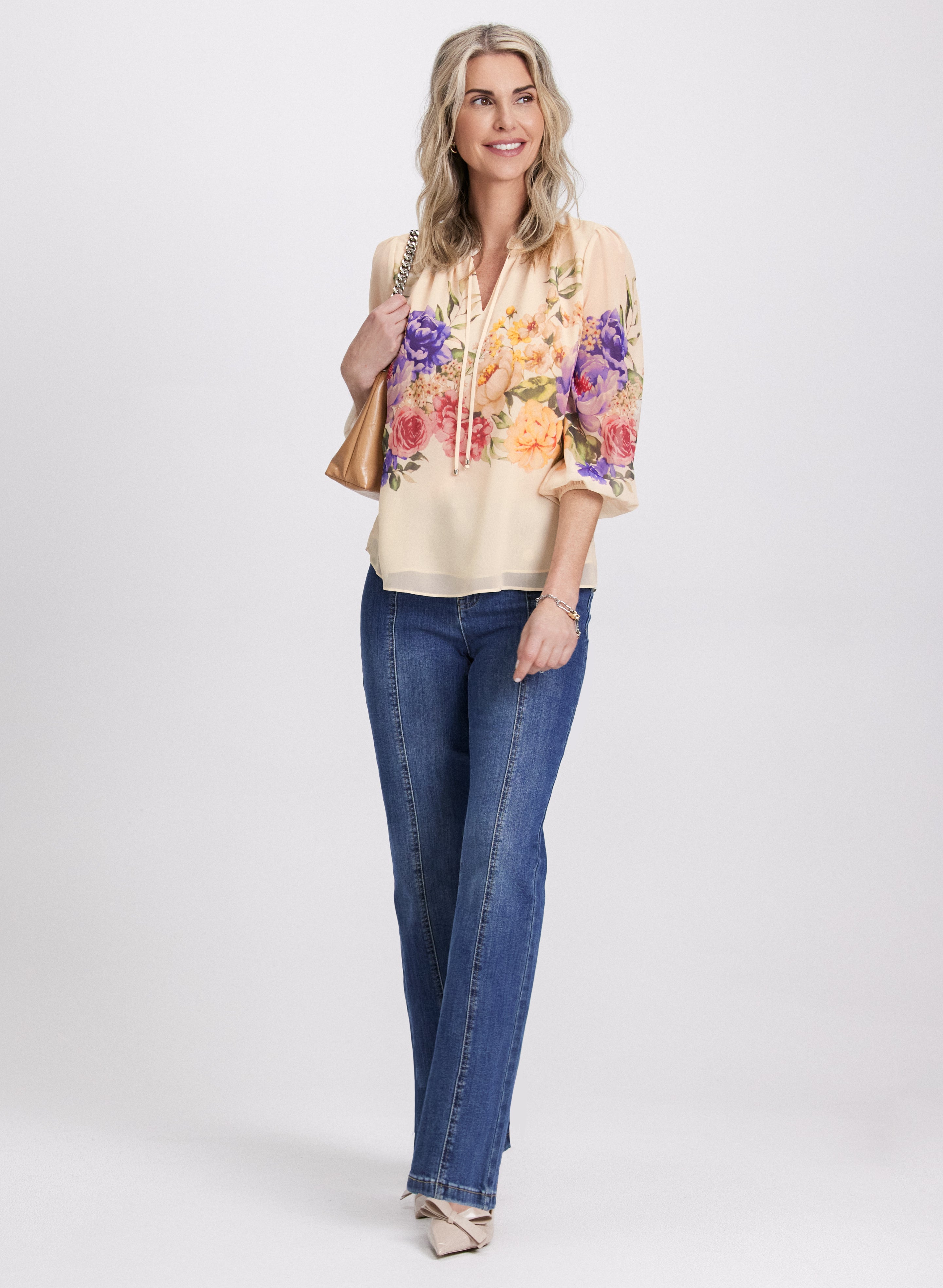 Floral Print Blouse for Women - Elegant Flowy Top with Placement Floral Design - Perfect for Spring, Summer, Office Wear & Casual Outings