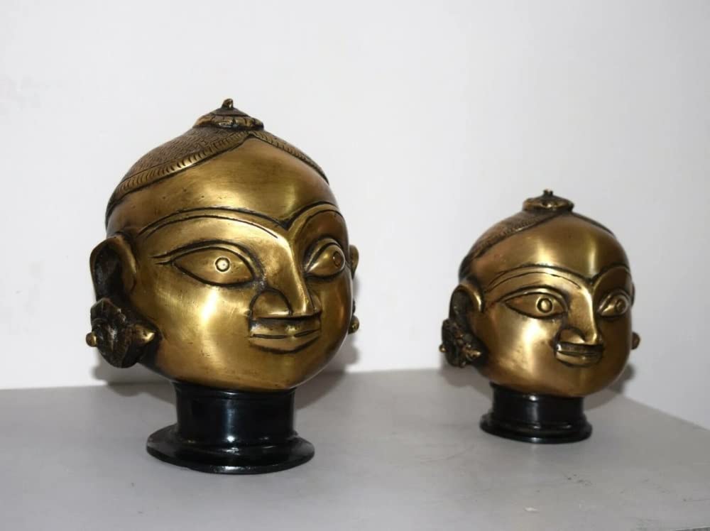 Handmade Brass Parvati and Gauri Goddess Face Sculpture - Divine Hindu Statue for Home Altar, Pooja Room Decor & Spiritual Gift