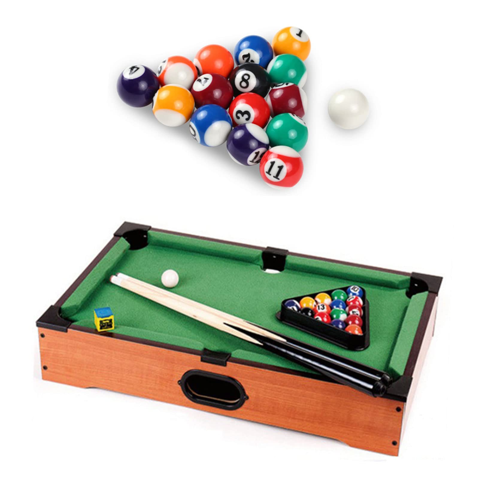 16Pcs Mini Tabletop Pool Table Set with Cues - 0.98/1.25/1.49 Inch Balls for Kids & Adults - Perfect for Home, Office, Game Room & Party Entertainment