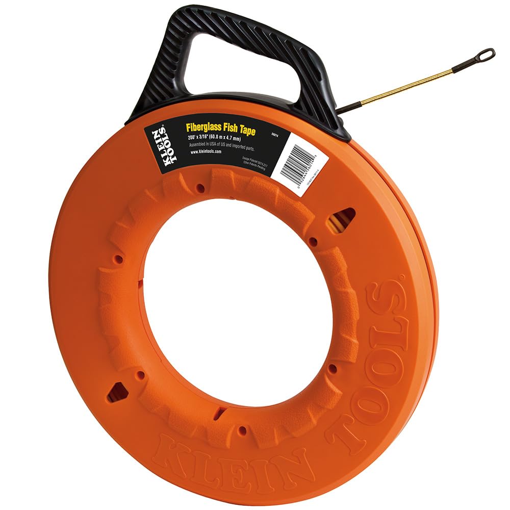 **Klein Tools 56014 Non-Conductive Electrical Fish Tape - 200-Foot Fiberglass Pulling Tool, 3/16-Inch Wide, USA-Made, Flexible for Conduit Wiring - Ideal for Electricians, DIYers & Home Renovation Projects**
