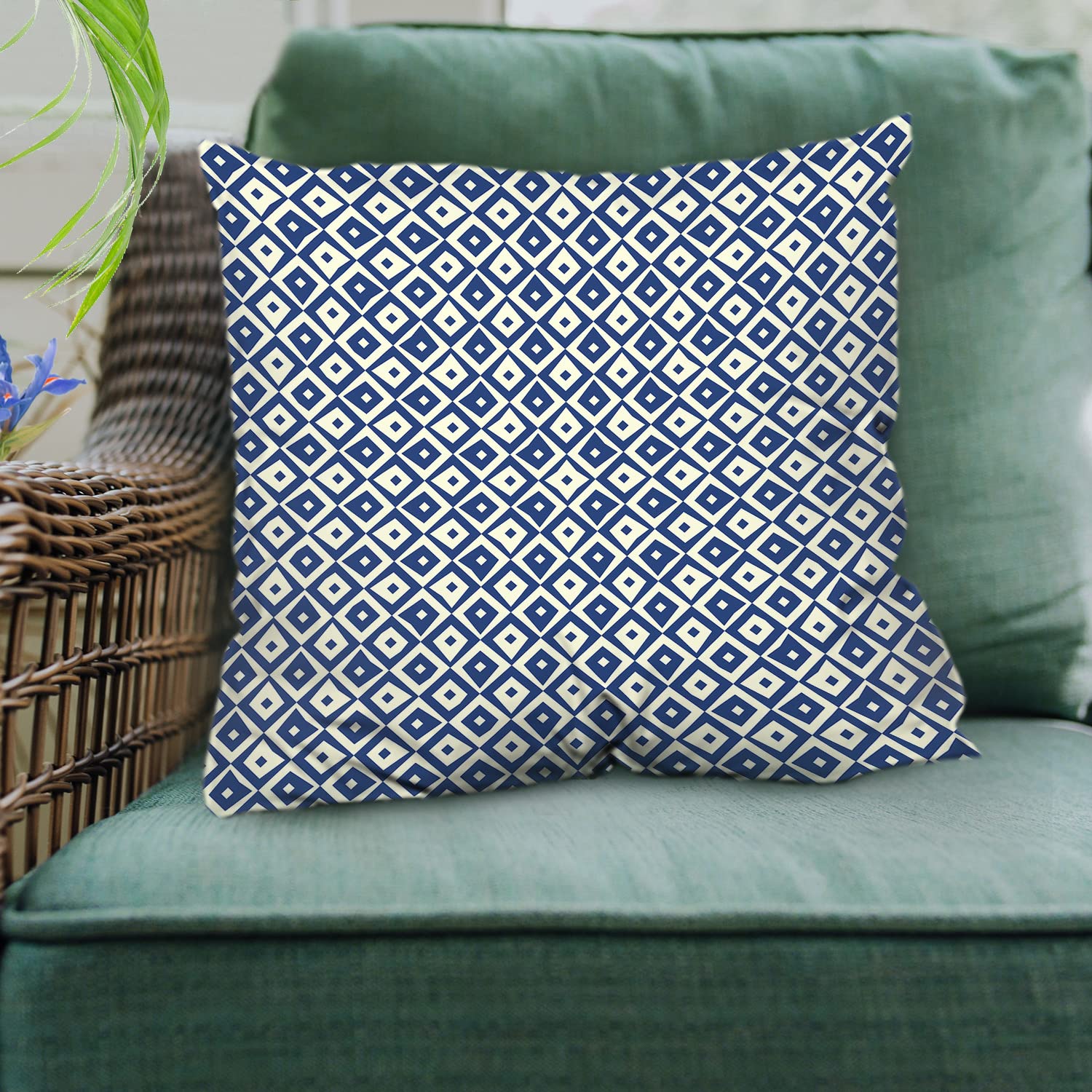 Shrahala Navy Blue & White Peacock Eye Decorative Pillow Covers Set of 2 - 16x16 Inch Square Bohemian Throw Pillow Cases for Sofa, Bedroom, Car & Home Decor - Perfect for Boho Chic Living Rooms, Cozy Bedrooms & Stylish Car Interiors
