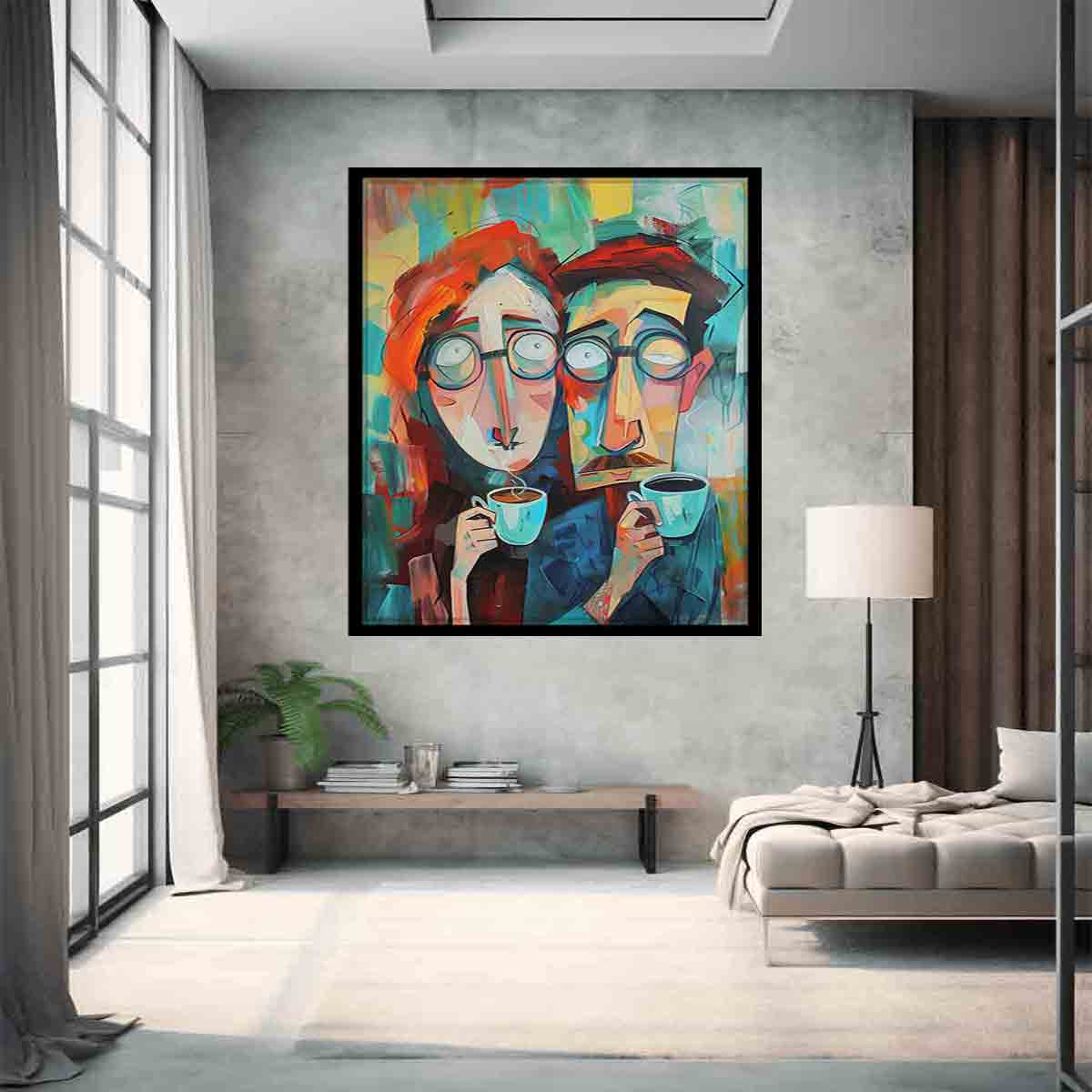 Romantic Coffee Couple Framed Print - Perfect Wall Art for Home, Office & Cafe Decor - Ideal Gift for Couples & Coffee Lovers