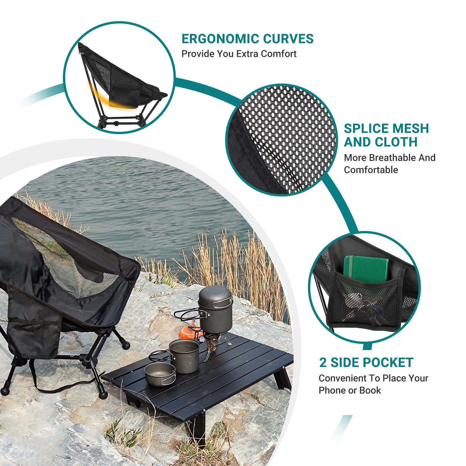 Ultralight Aluminum Camping Chair for Adults - Compact & Portable Backpacking, Hiking, Beach Chair with Anti-Sinking Feet - Perfect for Outdoor Adventures, Travel, Picnics, and Beach Relaxation