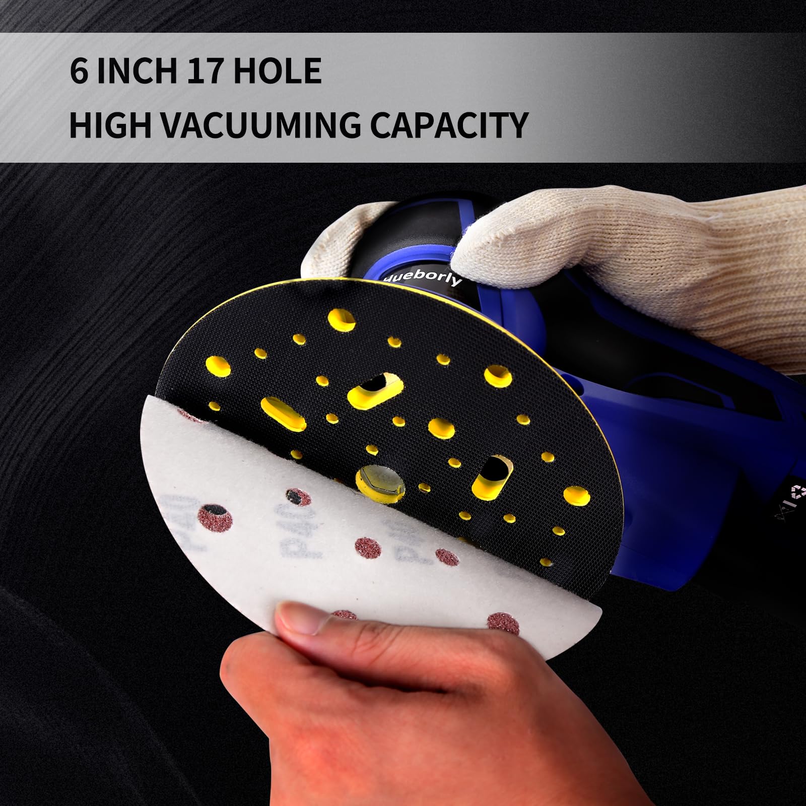 Brushless Electric Random Orbital Sander - 350W Powerful 6-Inch Polisher with 10000 RPM Variable Speed for Wood Sanding, Wall Smoothing, Rust Removal & Car Detailing - Perfect for DIY Projects & Professional Woodworking (Blue)