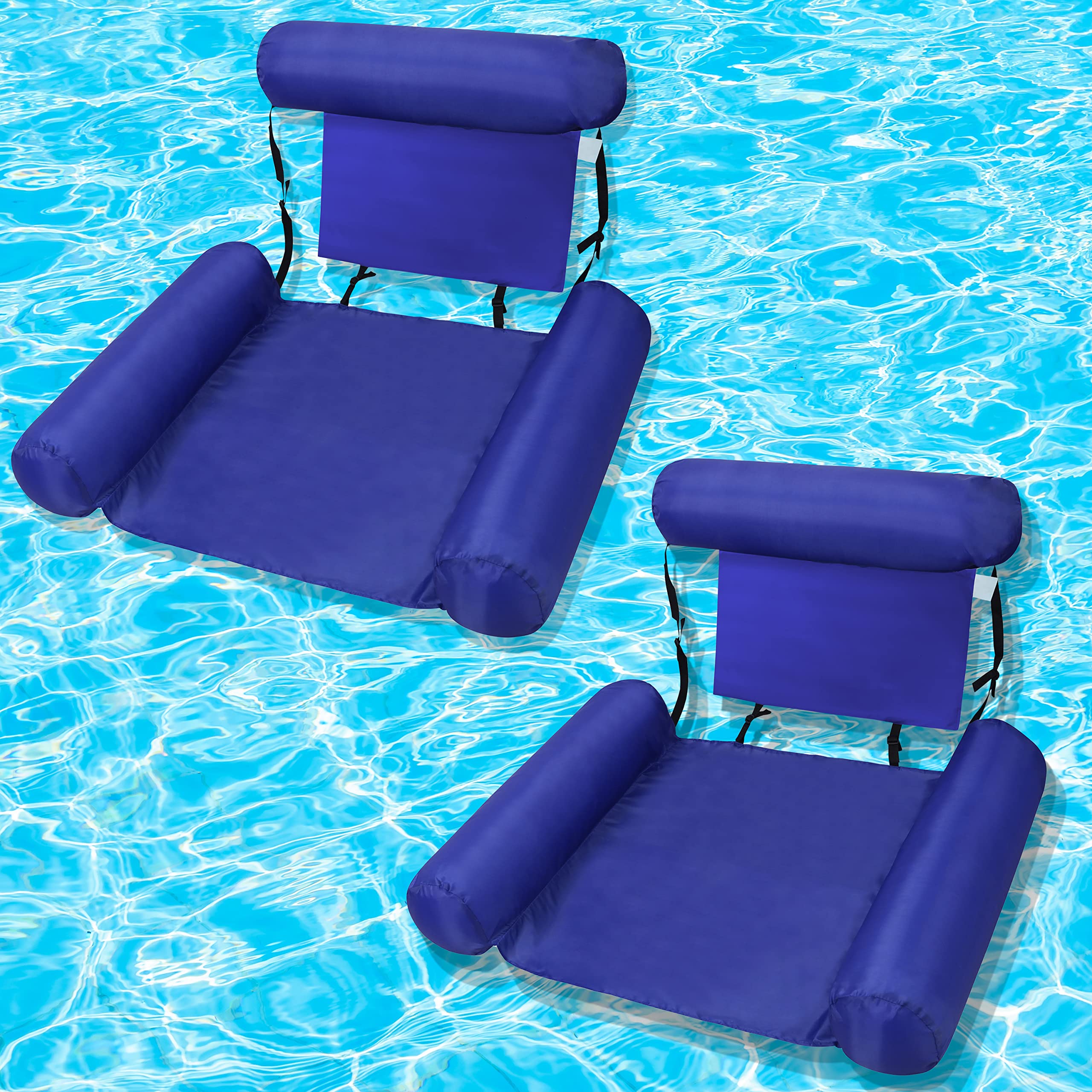 **Inflatable Water Pool Chairs for Adults – 2 Pack Portable Floating Lounge with Airbag Backrest – Comfortable Pool Hammock for Beach, Lake & Swimming – Blue (Great for Relaxing, Sunbathing & Floating)**