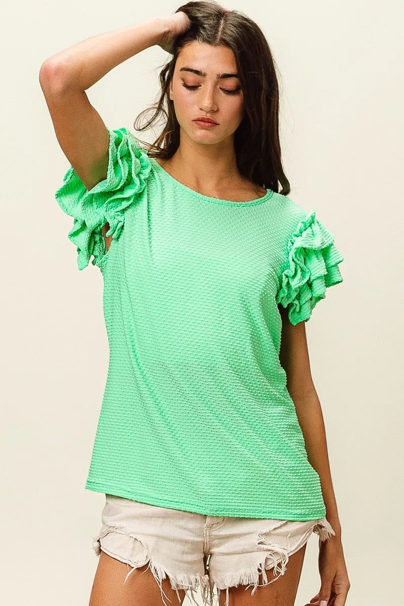 BiBi Women's Birdseye Texture Layered Ruffle Blouse - Trendy Casual & Party Wear Tops for Spring/Summer
