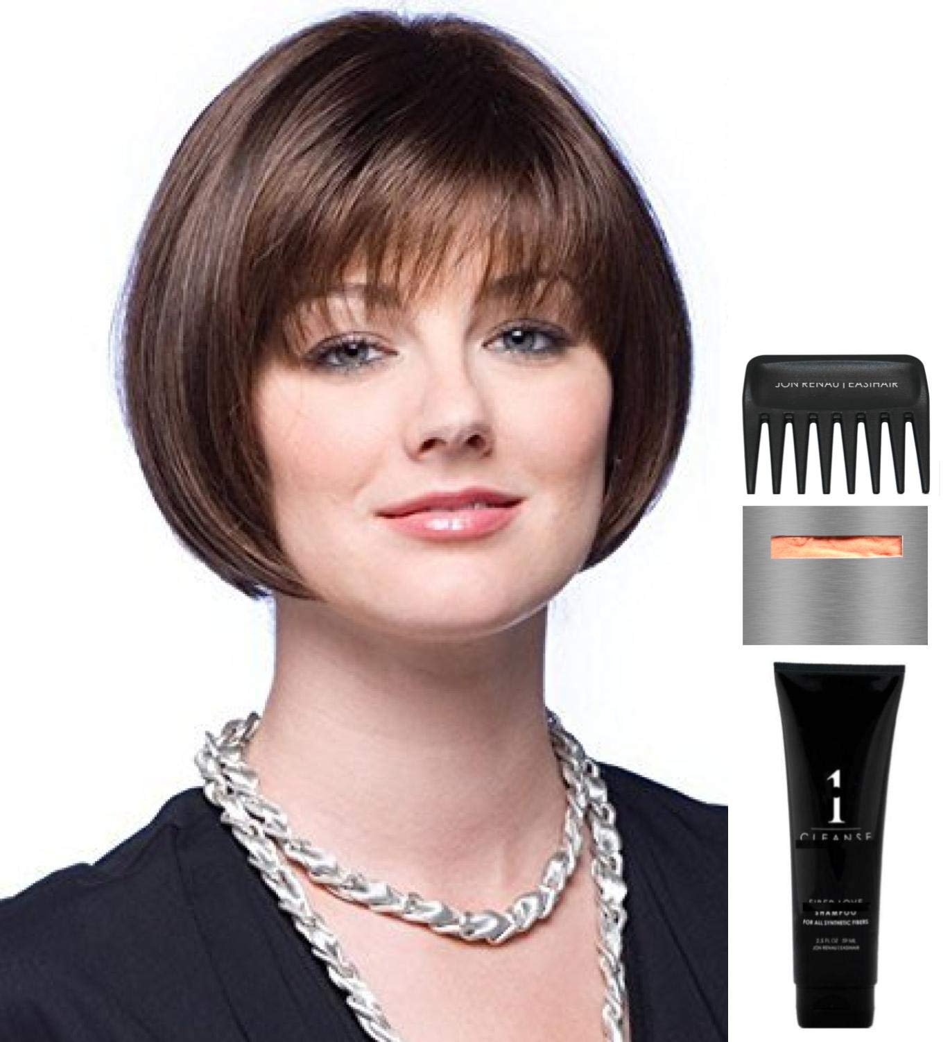 Rylee Synthetic Wig by Rene Paris - 5 Piece Bundle with Christy's Wigs Q&A Booklet, Travel Size Wig Shampoo (2oz), Wig Cap & Wide Tooth Comb - Honeycomb-Brown Color | Perfect for Cosplay, Costume Parties & Everyday Hair Styling
