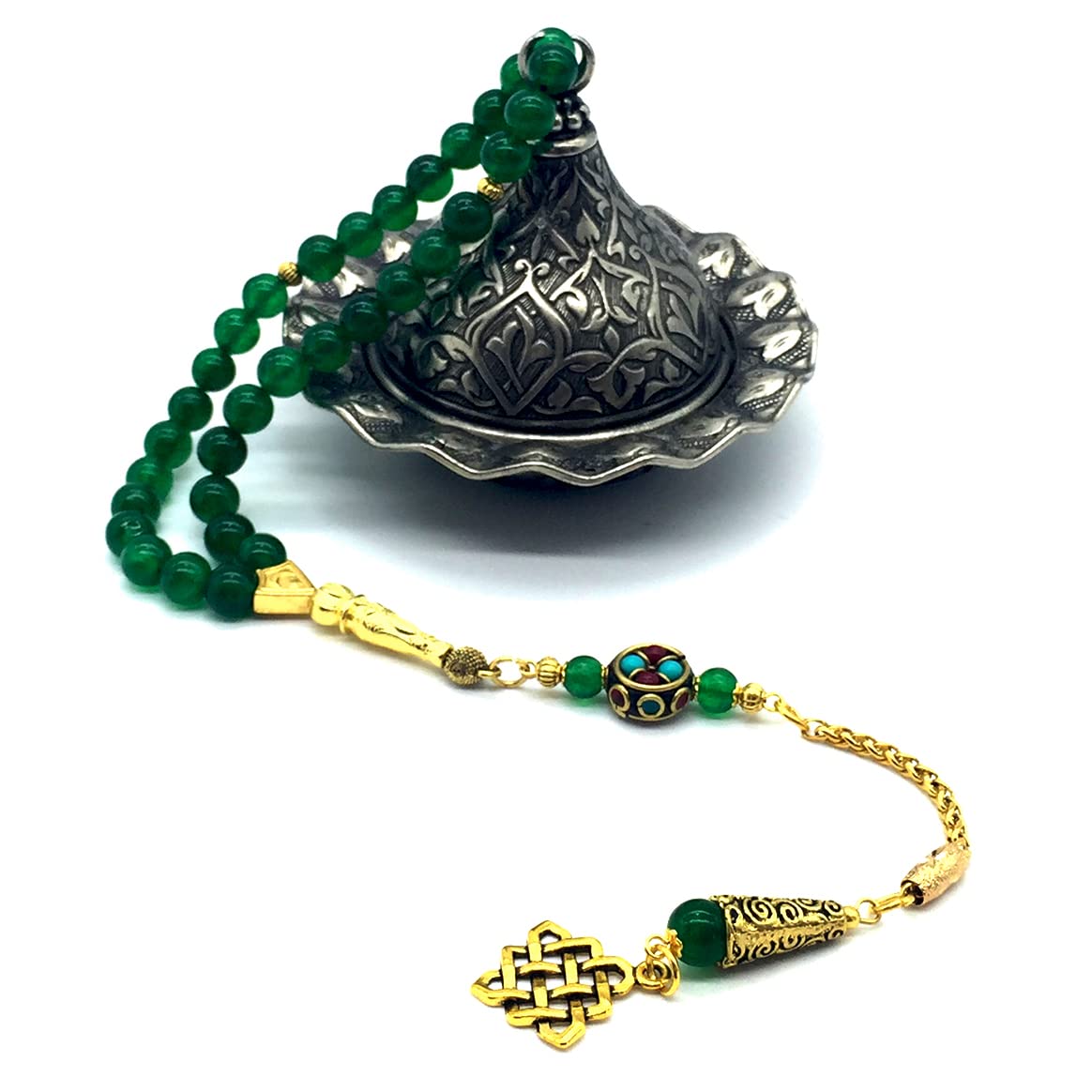 8mm-33 Beads Green Jade Stone Prayer Mala - Meditation, Yoga & Spiritual Healing Beads for Stress Relief & Mindfulness Practice