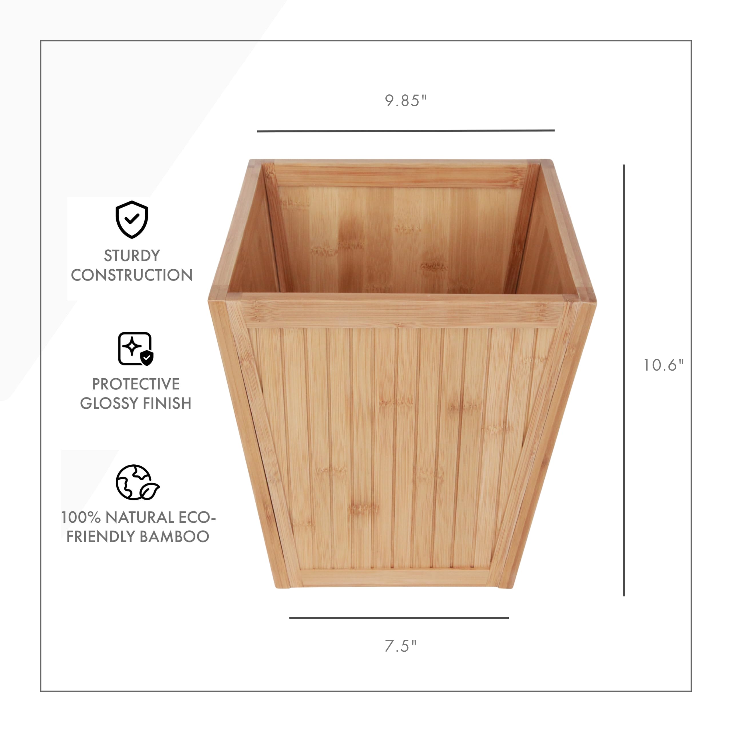 100% Bamboo Wooden Wastebasket Trash Can - Eco-Friendly Bathroom & Office Trash Bin for Home, Kitchen, Bedroom | ToiletTree Products