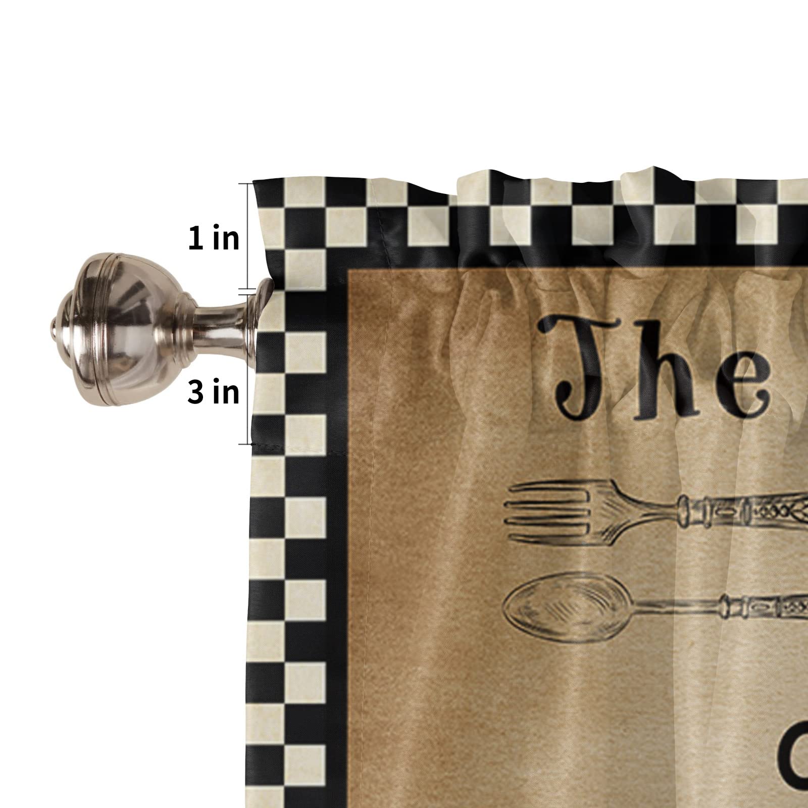 Chef Gnomes Black & White Buffalo Plaid Kitchen Curtains Set of 2 Panels - 55